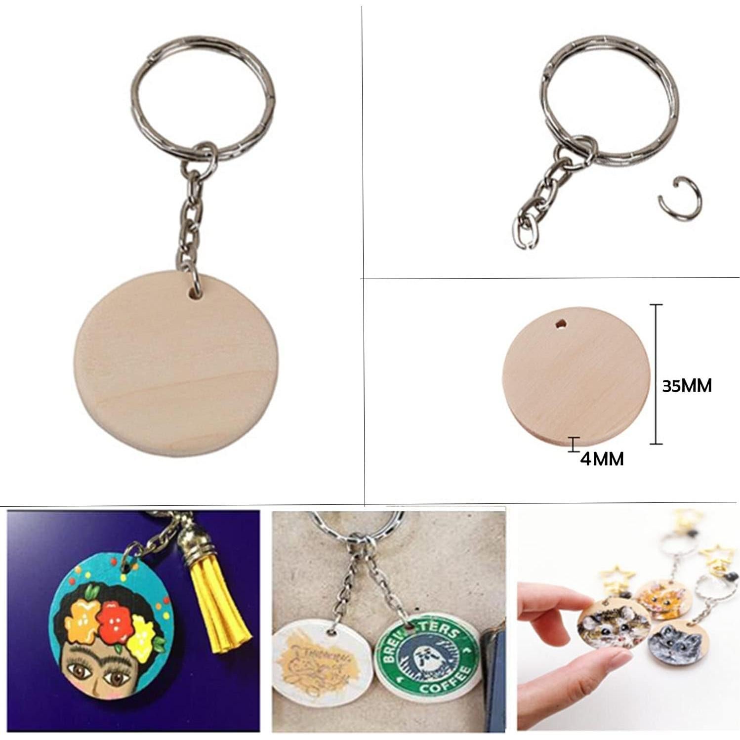 50 Piezas Círculos de Madera con Llaveros QMTSINEW