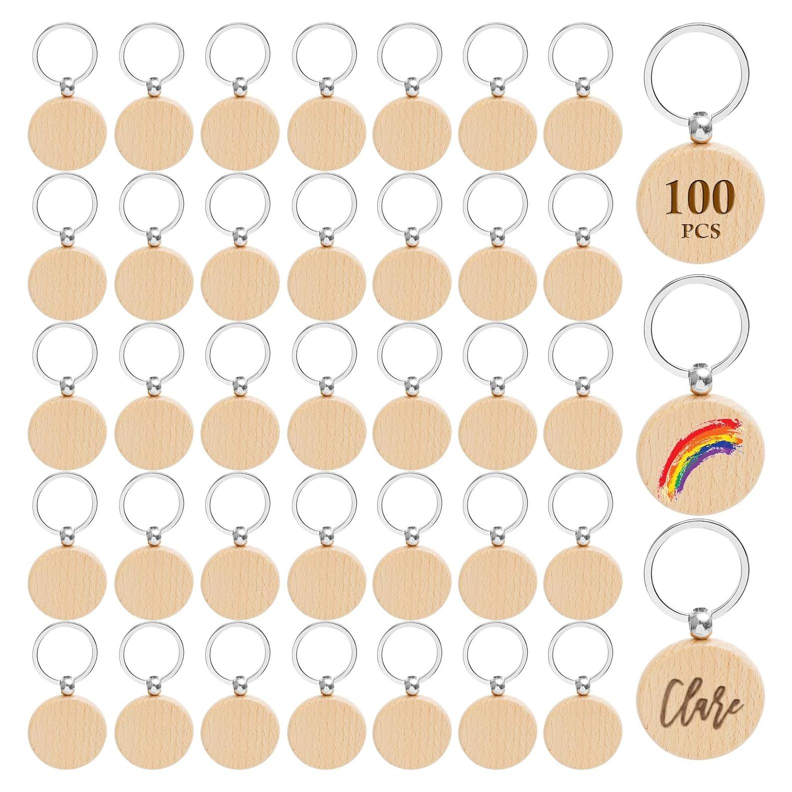 Set de 100 llaveros de madera redondos 3.99 cm Voittozege