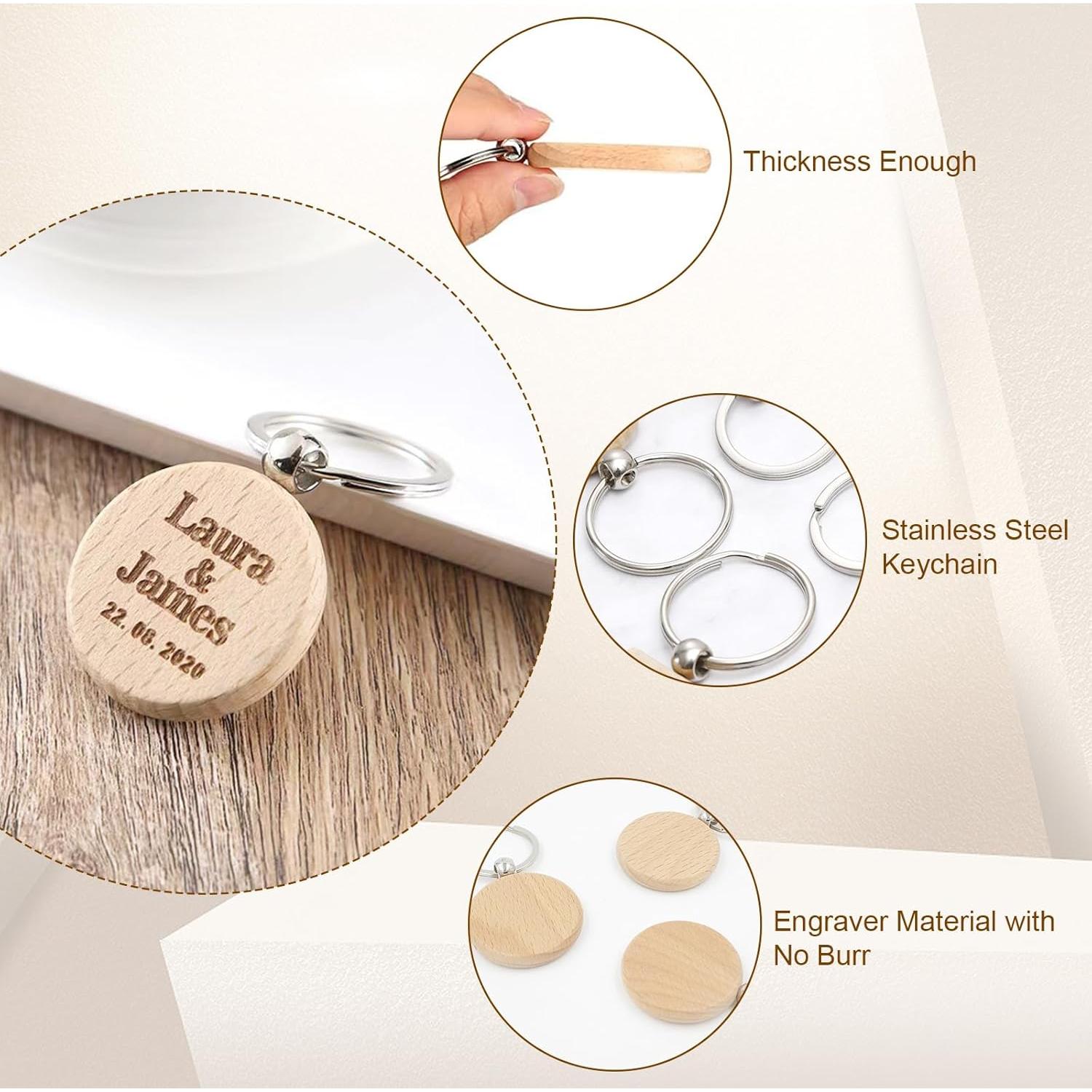 Set de 100 llaveros de madera redondos 3.99 cm Voittozege