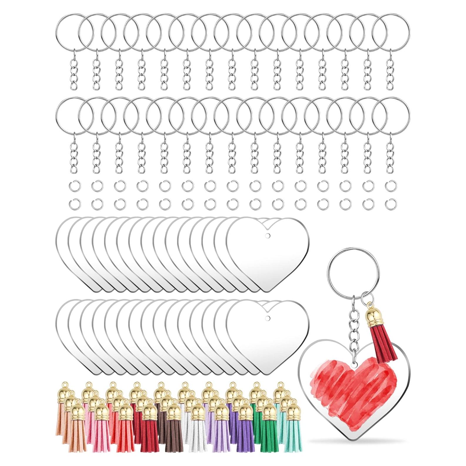 Kit de Llavero Acrílico DIY YETOOME 120 Piezas Corazón Blanco