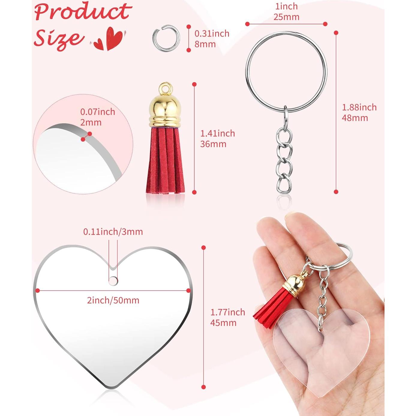 Kit de Llavero Acrílico DIY YETOOME 120 Piezas Corazón Blanco