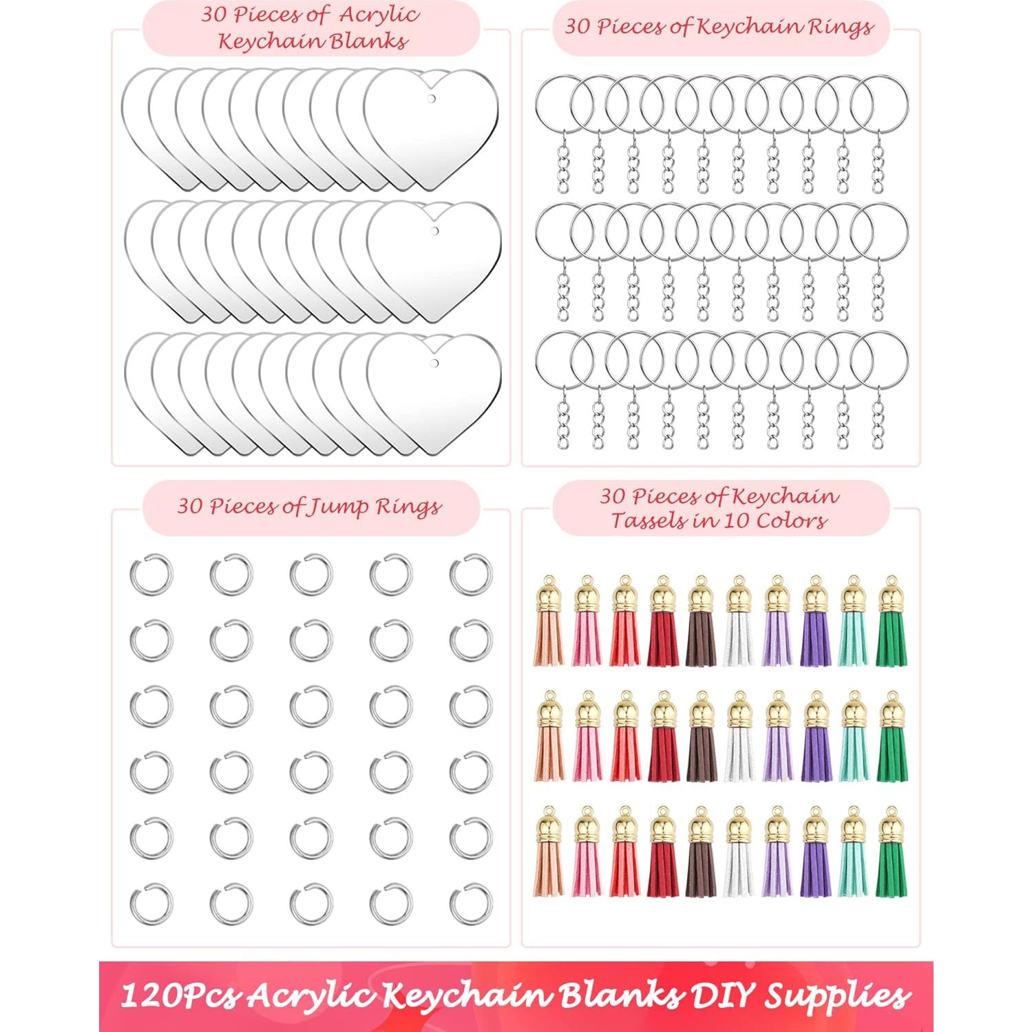 Kit de Llavero Acrílico DIY YETOOME 120 Piezas Corazón Blanco