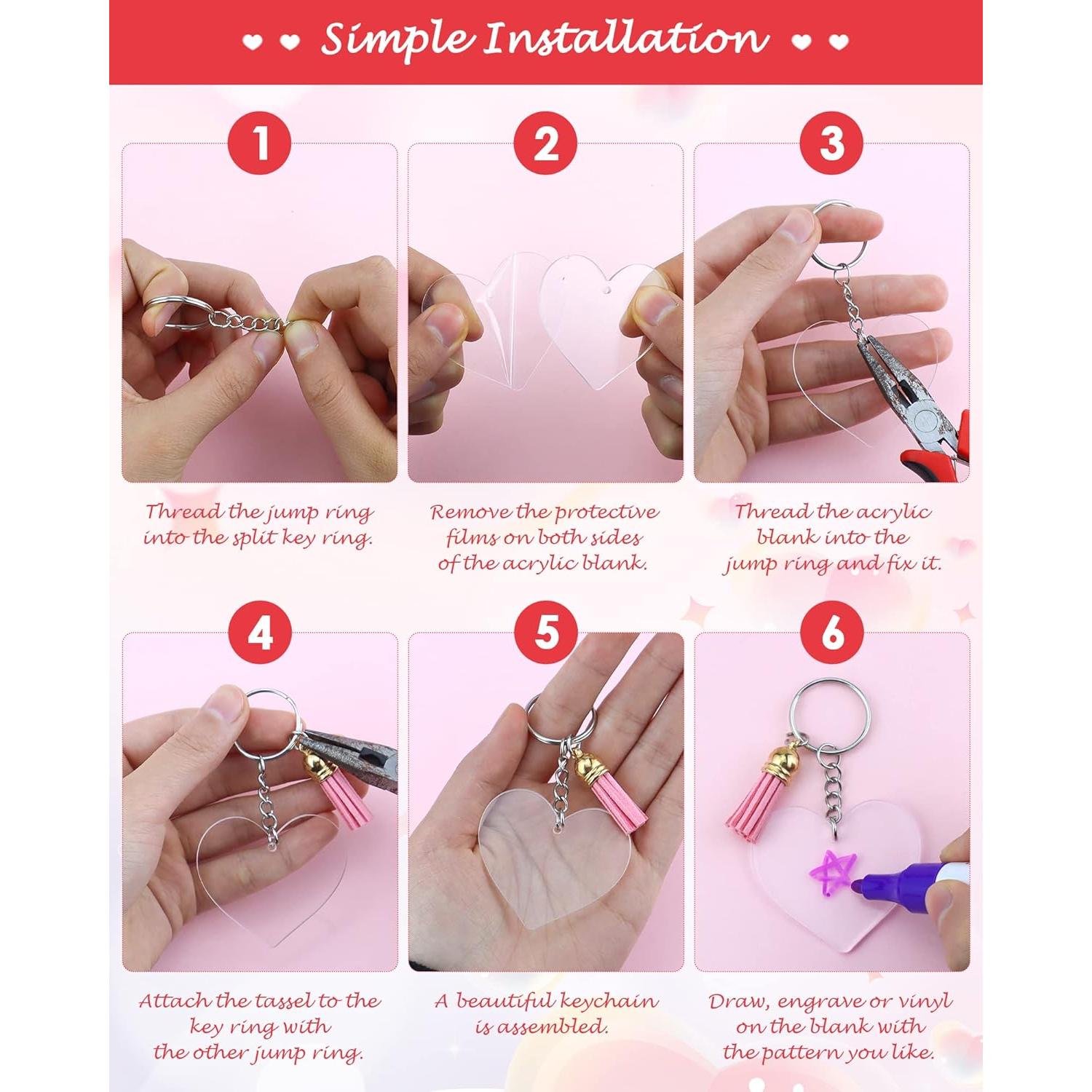 Kit de Llavero Acrílico DIY YETOOME 120 Piezas Corazón Blanco