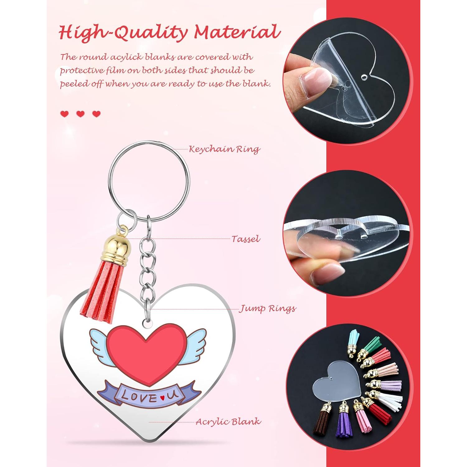 Kit de Llavero Acrílico DIY YETOOME 120 Piezas Corazón Blanco