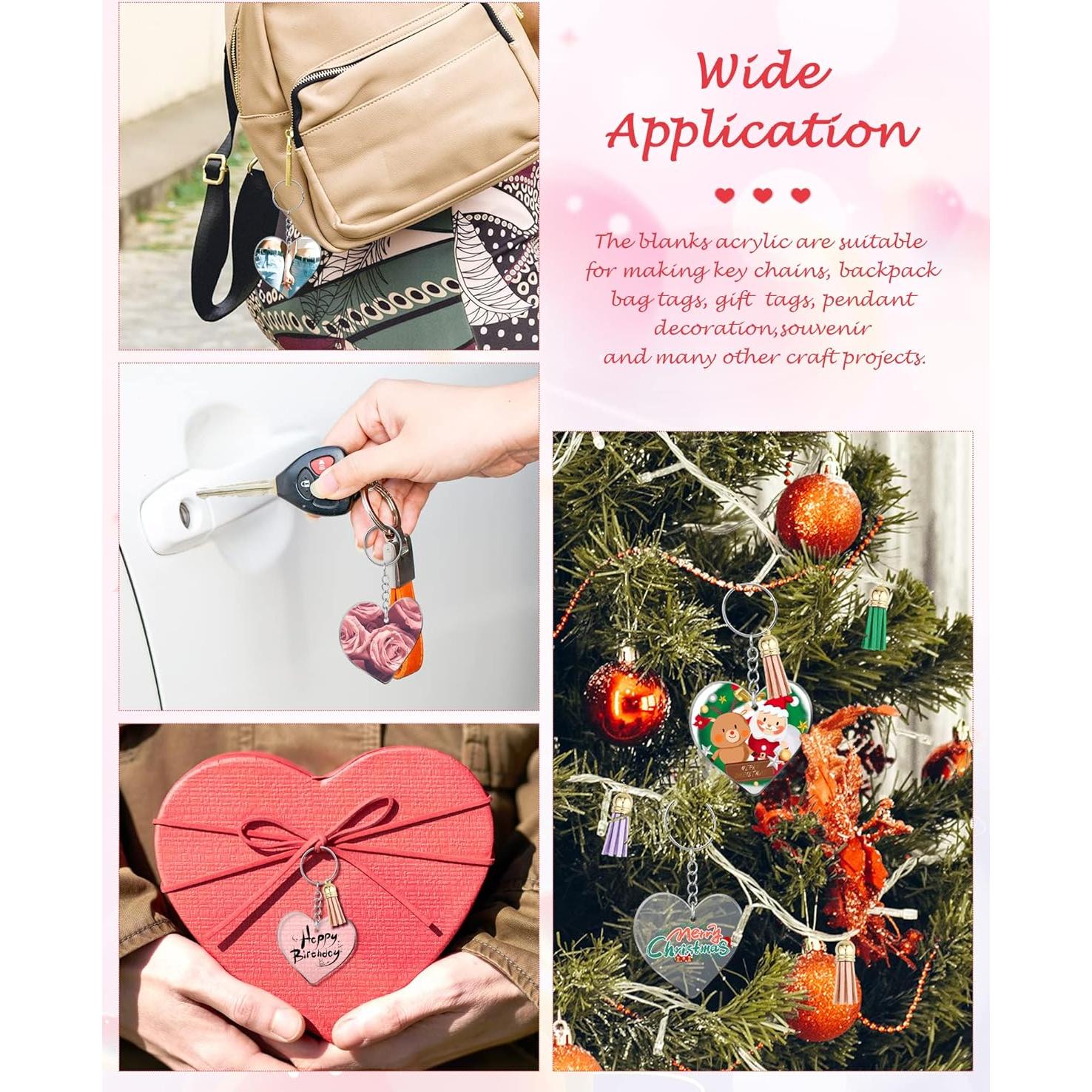 Kit de Llavero Acrílico DIY YETOOME 120 Piezas Corazón Blanco