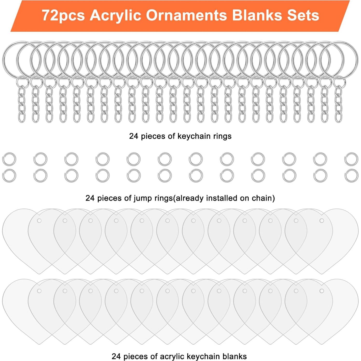 72 Piezas Corazones Acrílicos Transparentes para Llaveros DIY