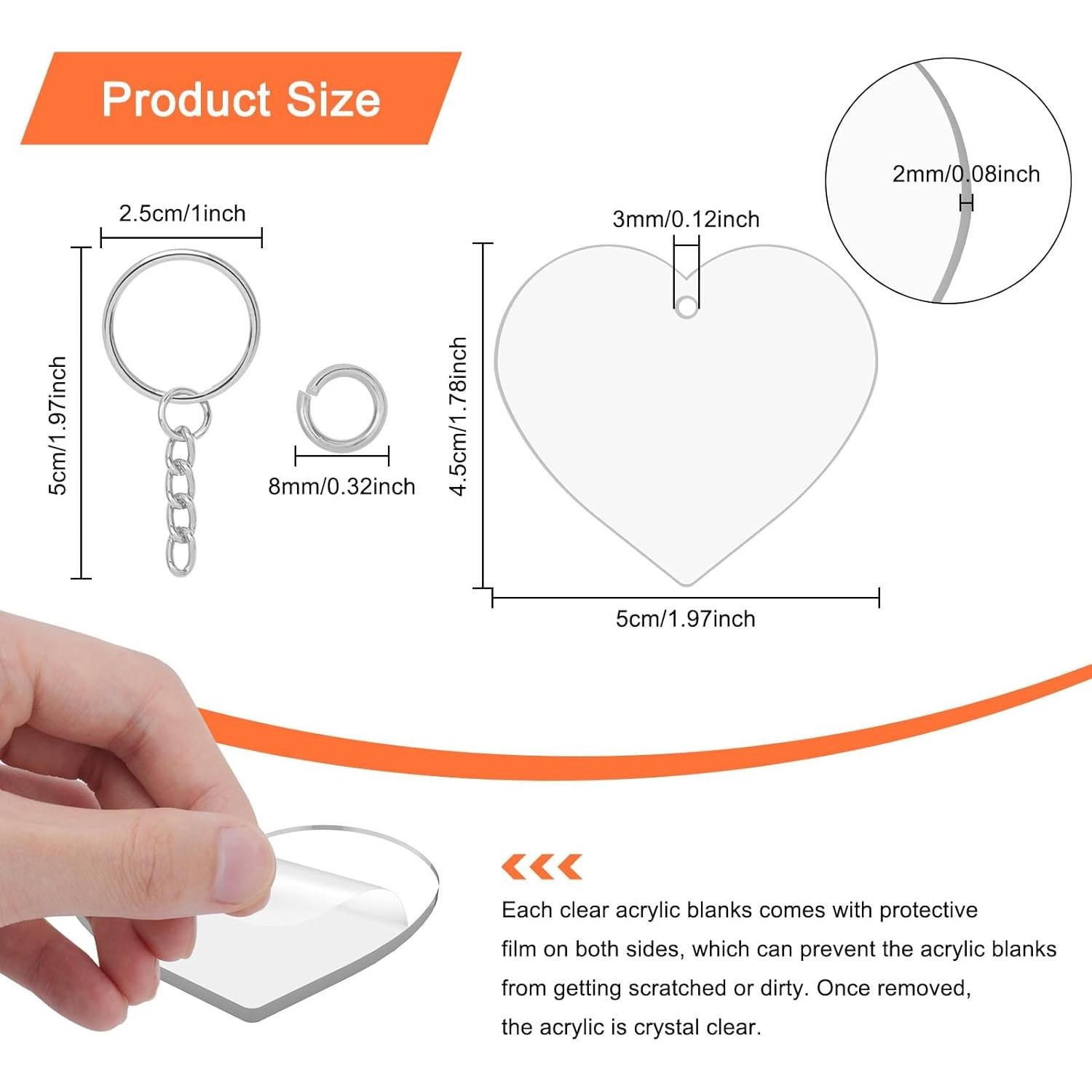 72 Piezas Corazones Acrílicos Transparentes para Llaveros DIY