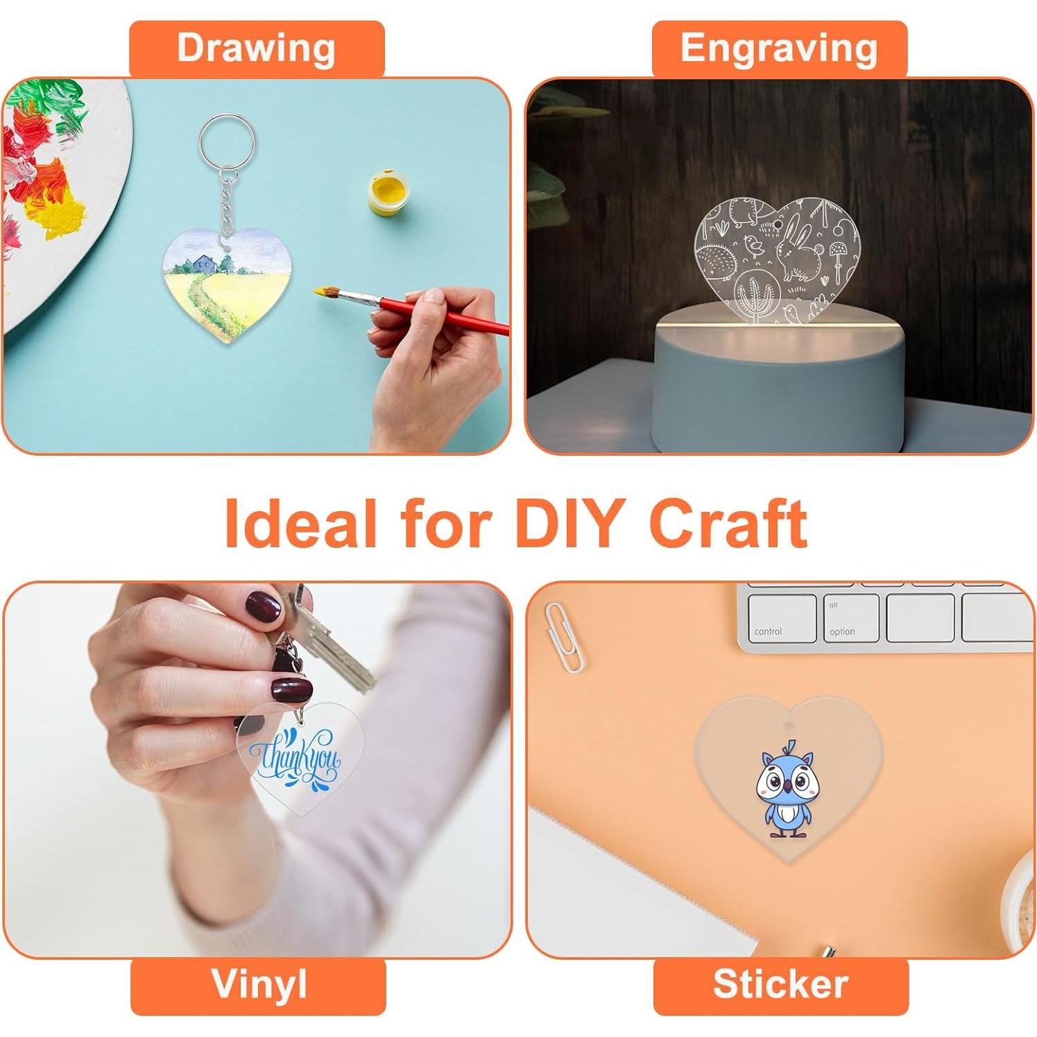 72 Piezas Corazones Acrílicos Transparentes para Llaveros DIY