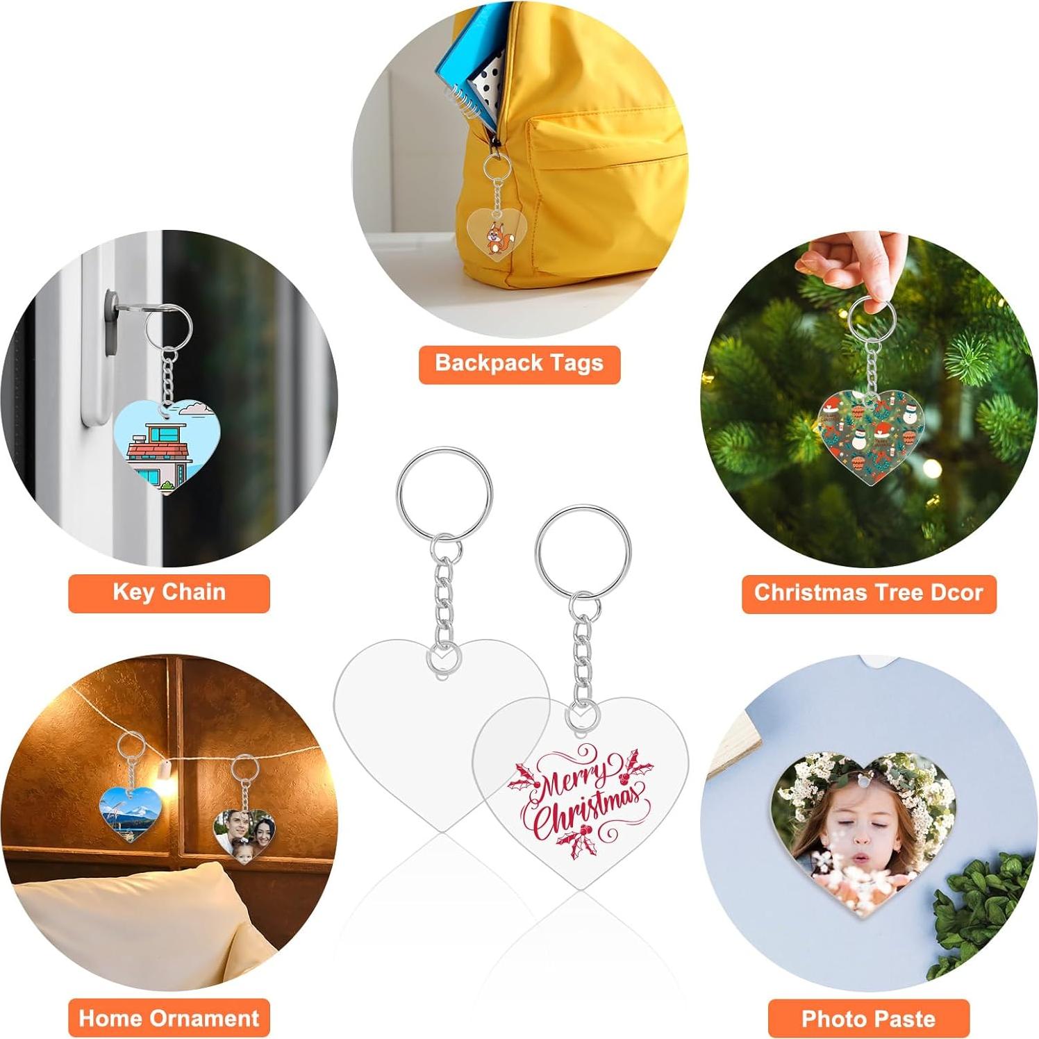 72 Piezas Corazones Acrílicos Transparentes para Llaveros DIY