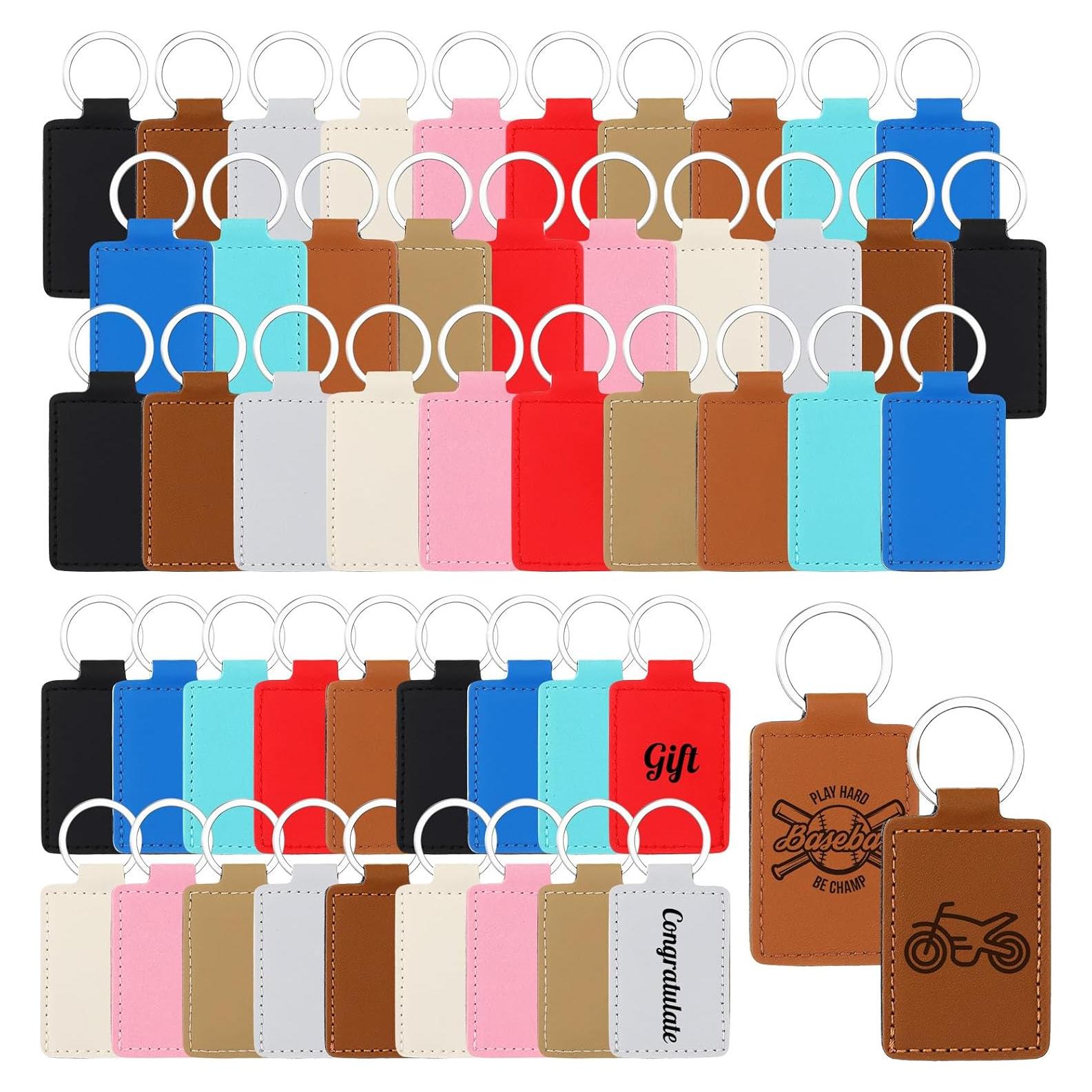 50 Llaveros de Cuero PU Wonderjune 6.5x4 cm Multicolor