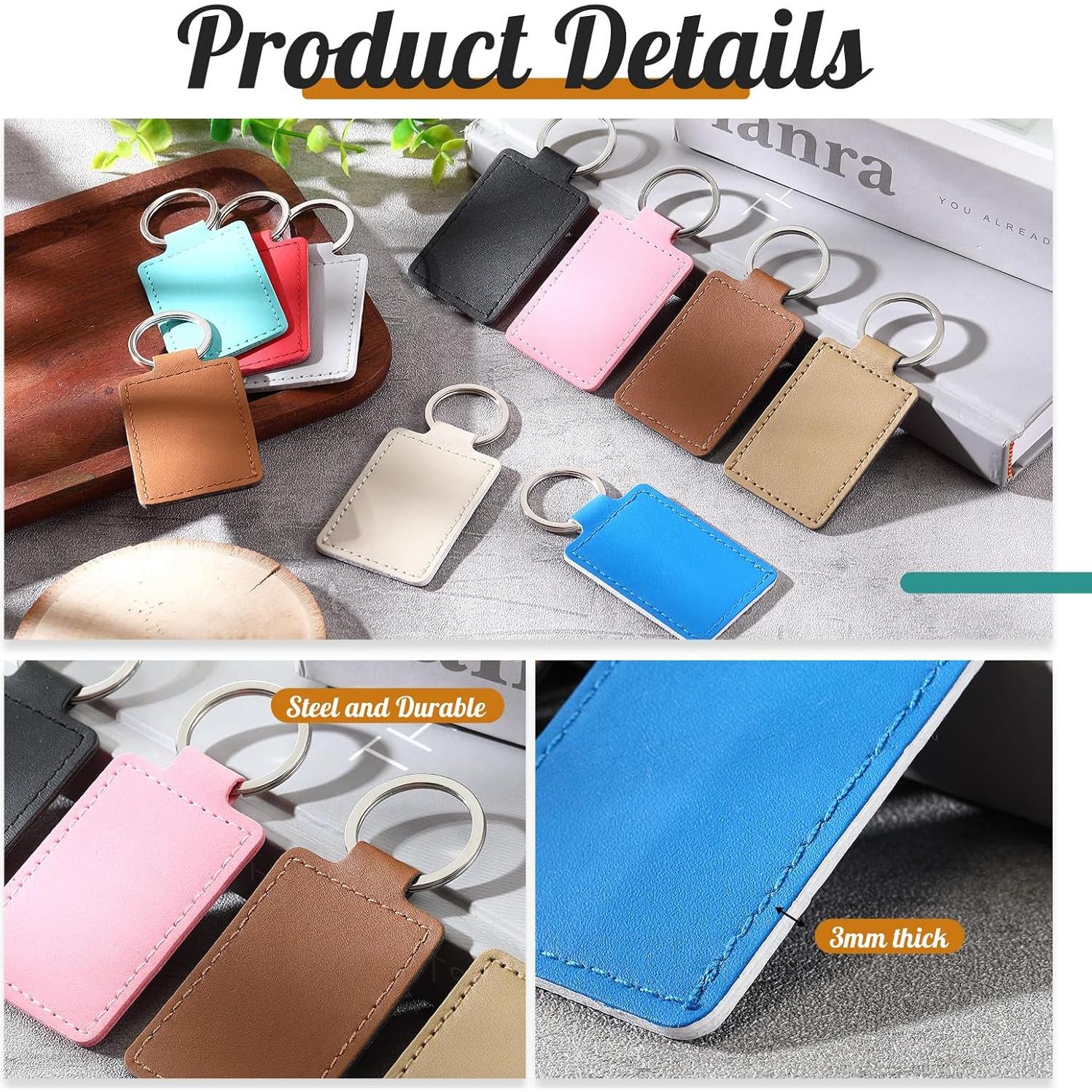 50 Llaveros de Cuero PU Wonderjune 6.5x4 cm Multicolor