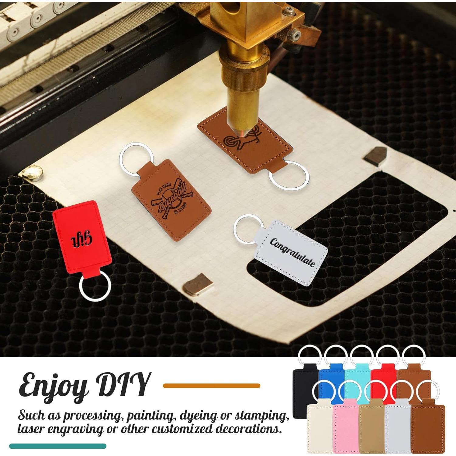 50 Llaveros de Cuero PU Wonderjune 6.5x4 cm Multicolor