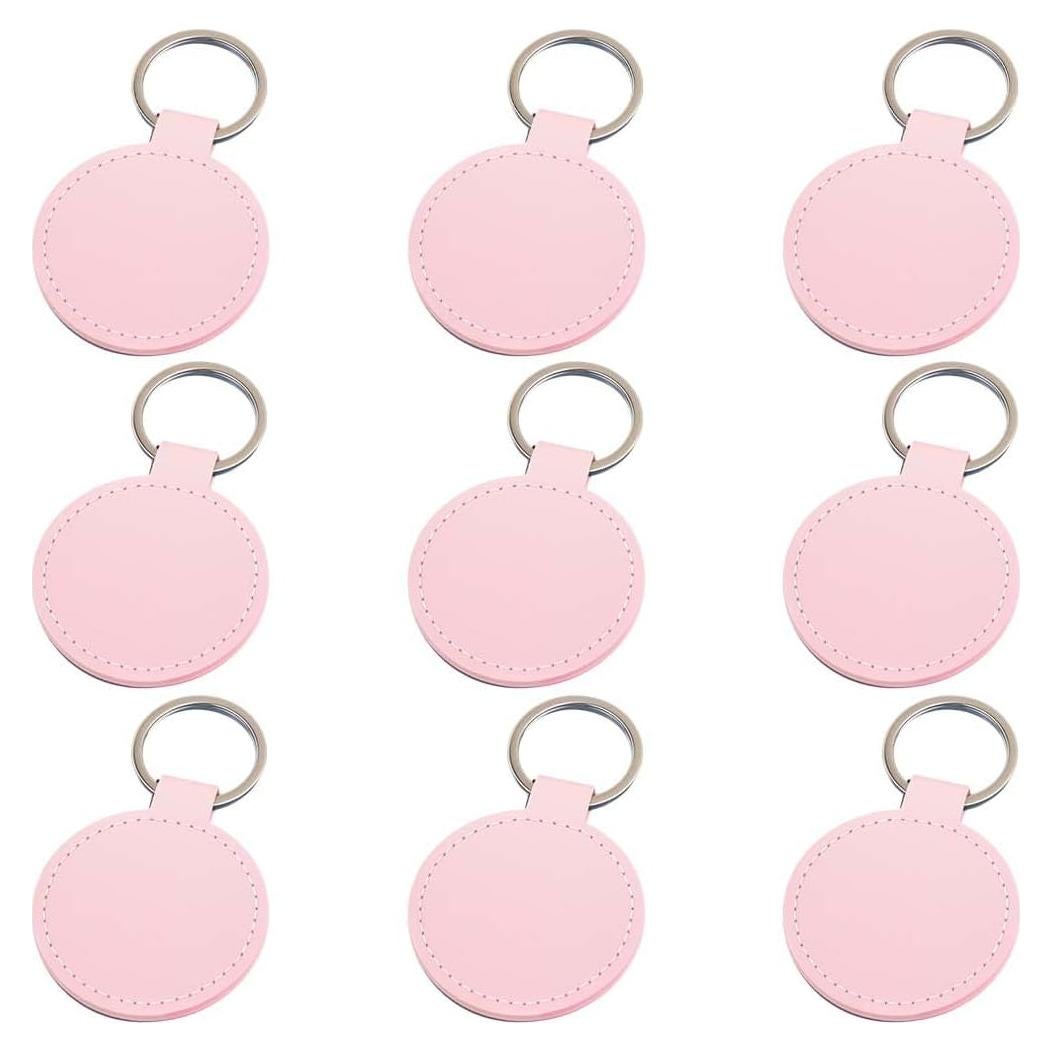 10 Llavero Redondo de Cuero PU Rosa CALFOVERA para Manualidades