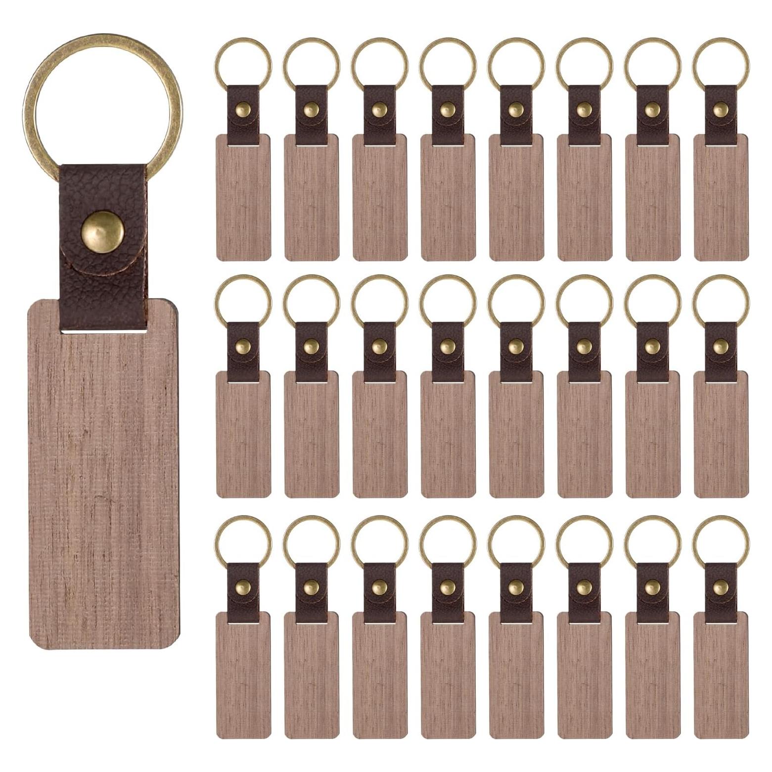 25 Llaveros de Madera Natural con Correa de Cuero PU Cobee