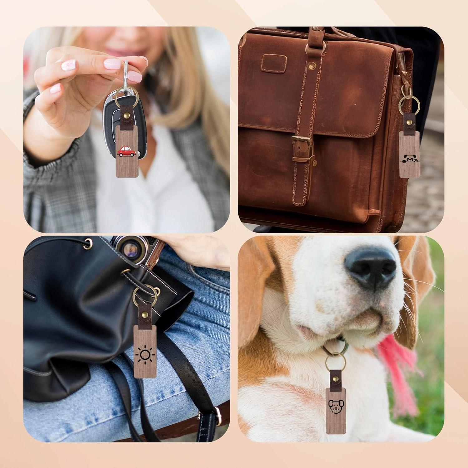 25 Llaveros de Madera Natural con Correa de Cuero PU Cobee