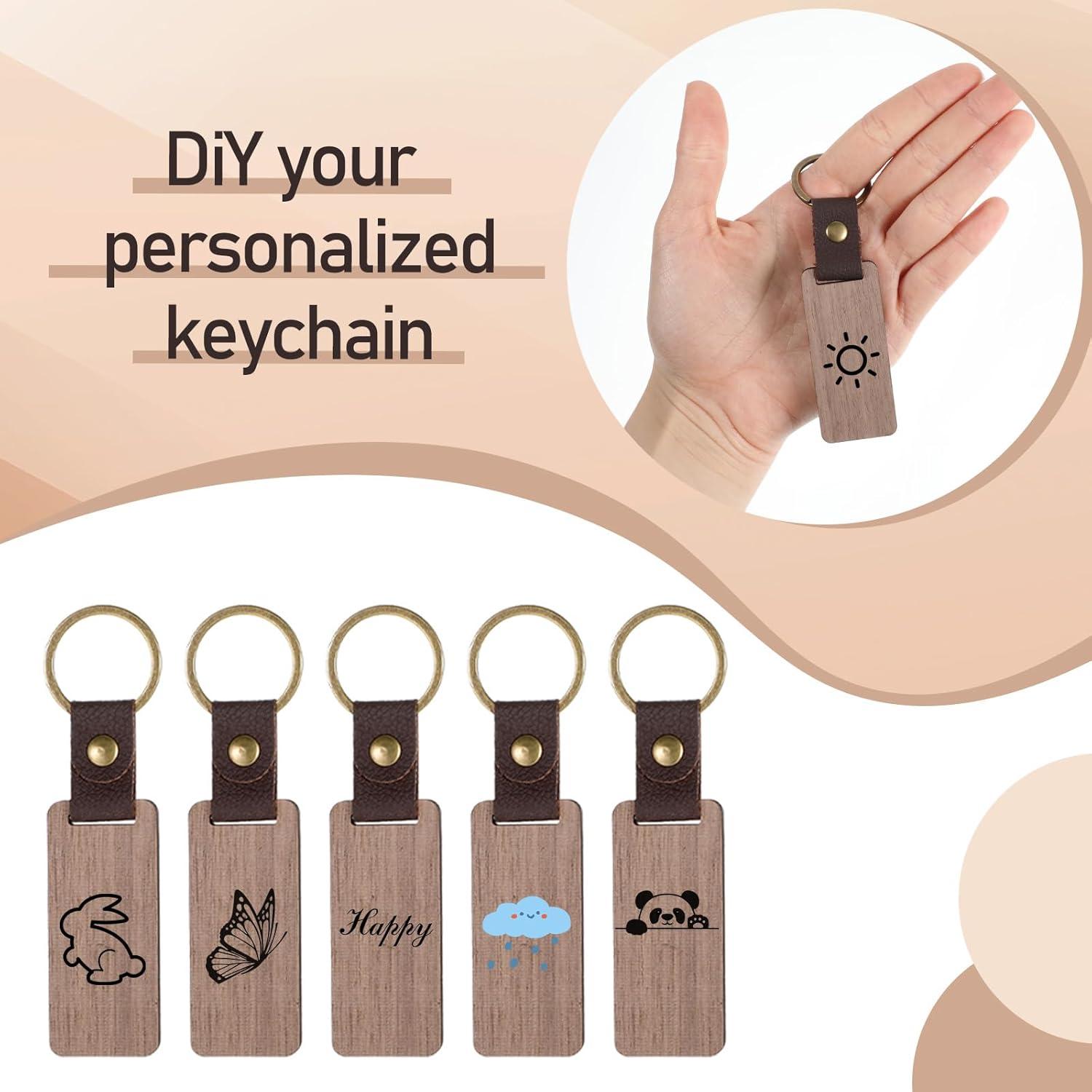 25 Llaveros de Madera Natural con Correa de Cuero PU Cobee