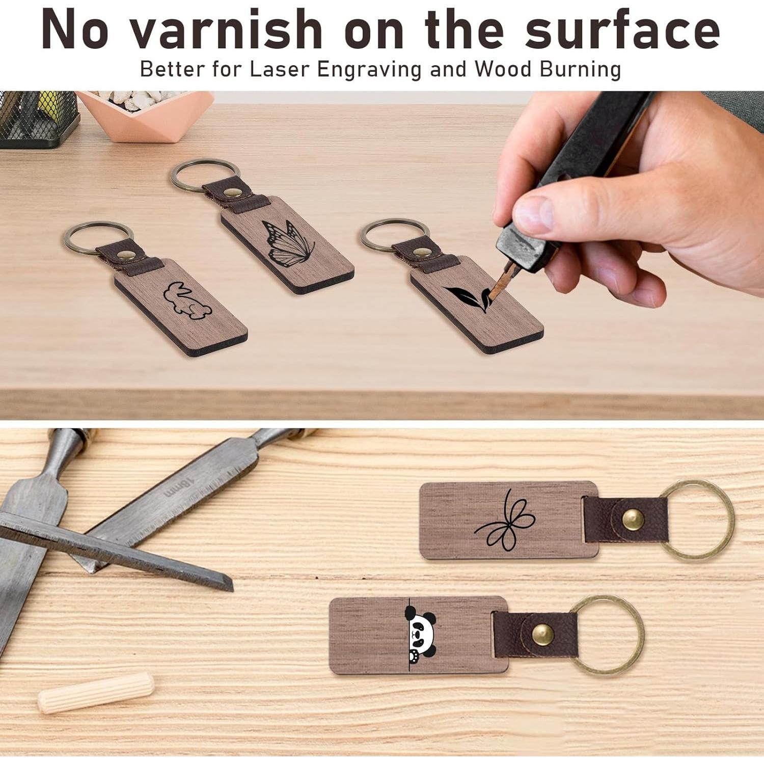 25 Llaveros de Madera Natural con Correa de Cuero PU Cobee