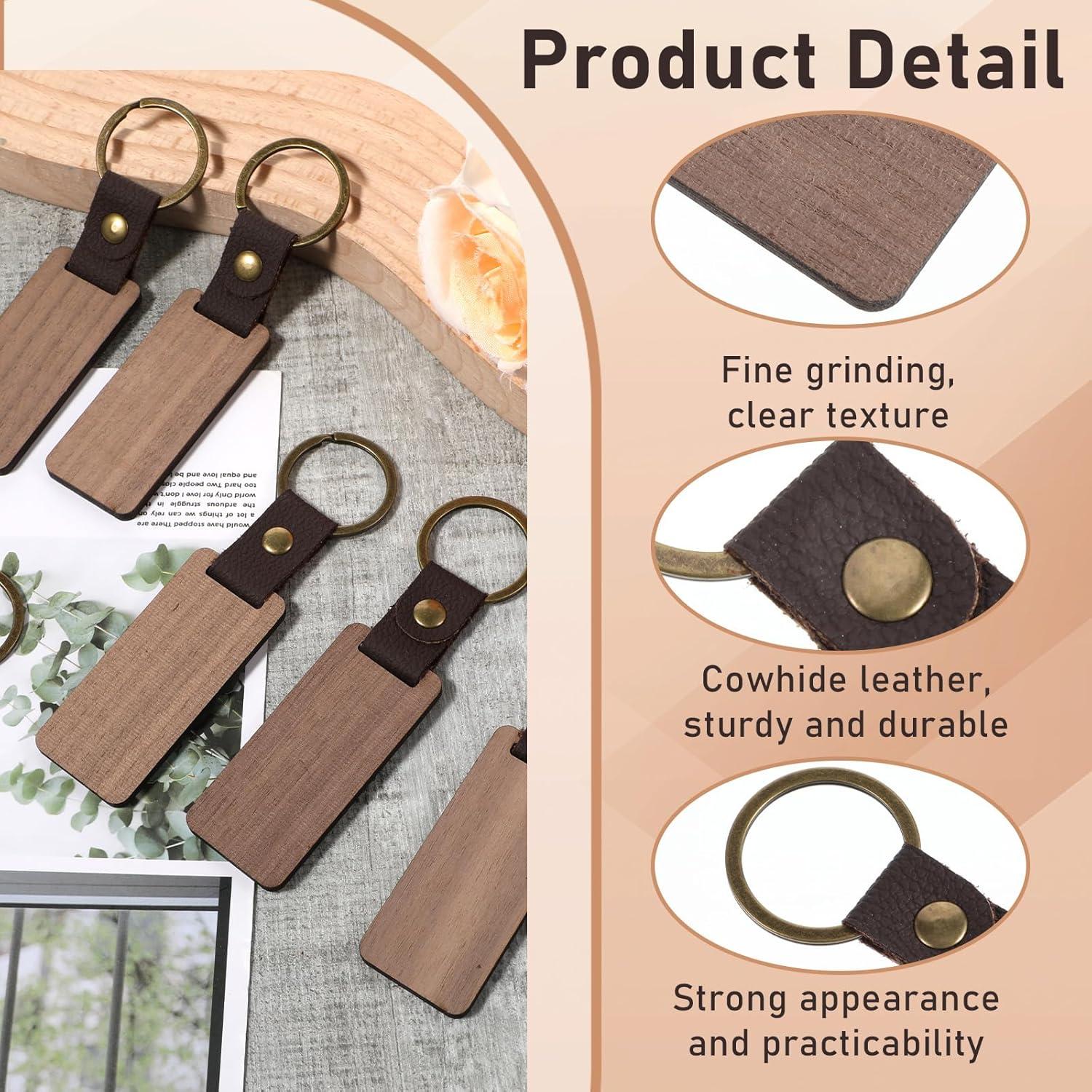 25 Llaveros de Madera Natural con Correa de Cuero PU Cobee