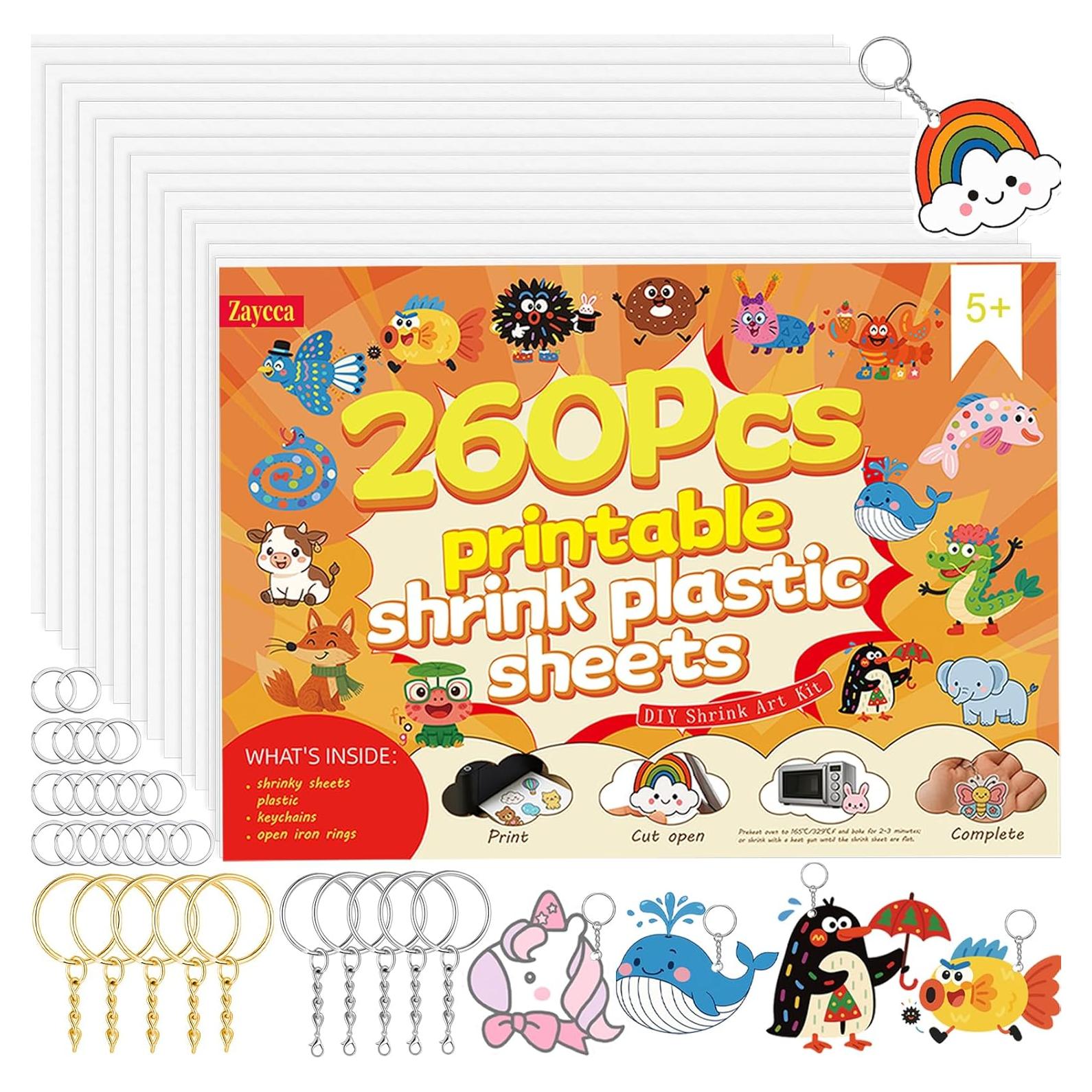 Kit de Llaveros Zaycca Shrinky Dink - 20 Hojas y 240 Accesorios