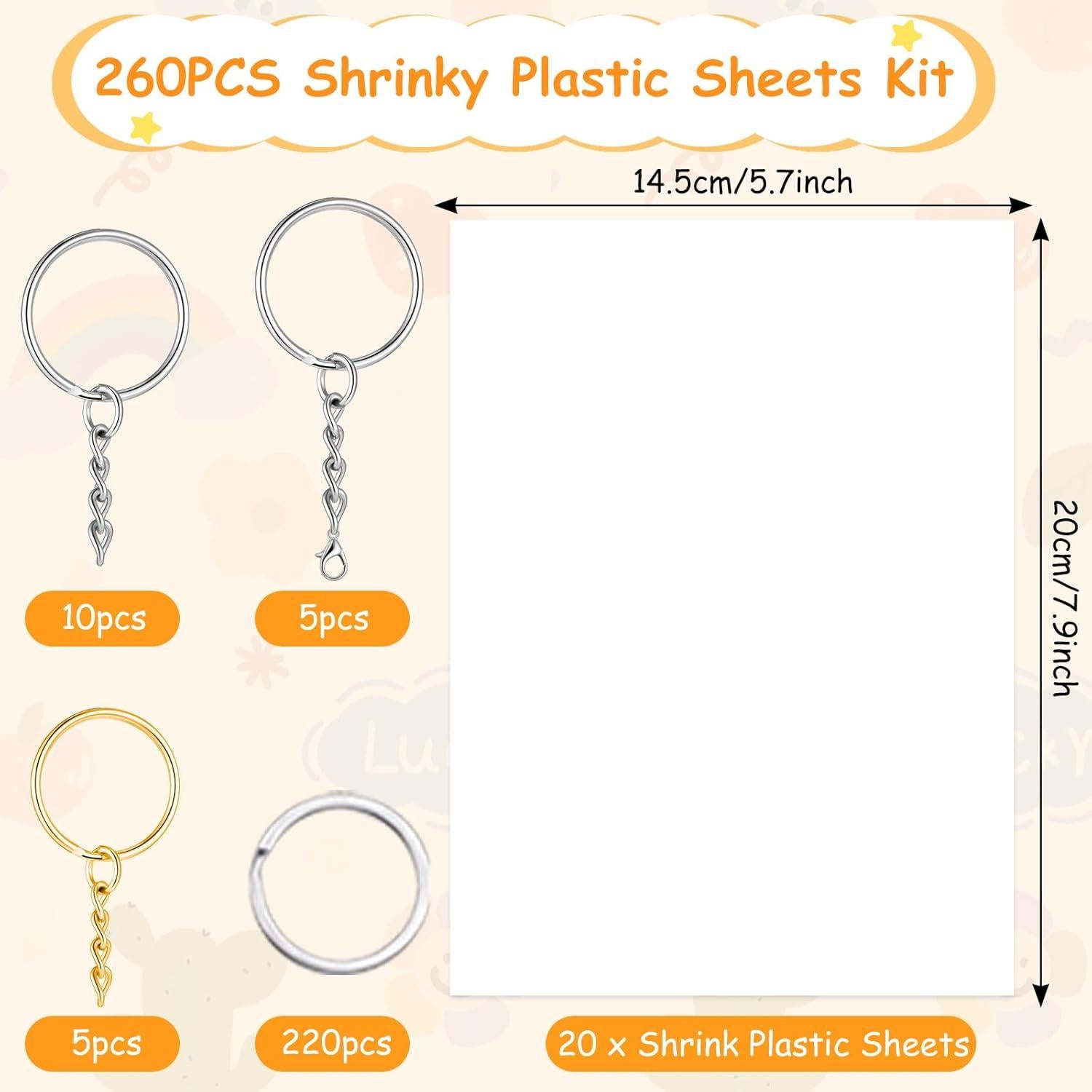 Kit de Llaveros Zaycca Shrinky Dink - 20 Hojas y 240 Accesorios