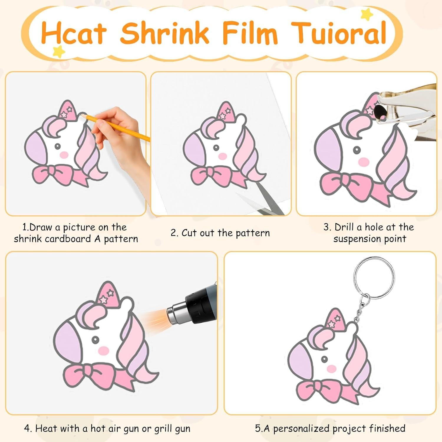 Kit de Llaveros Zaycca Shrinky Dink - 20 Hojas y 240 Accesorios