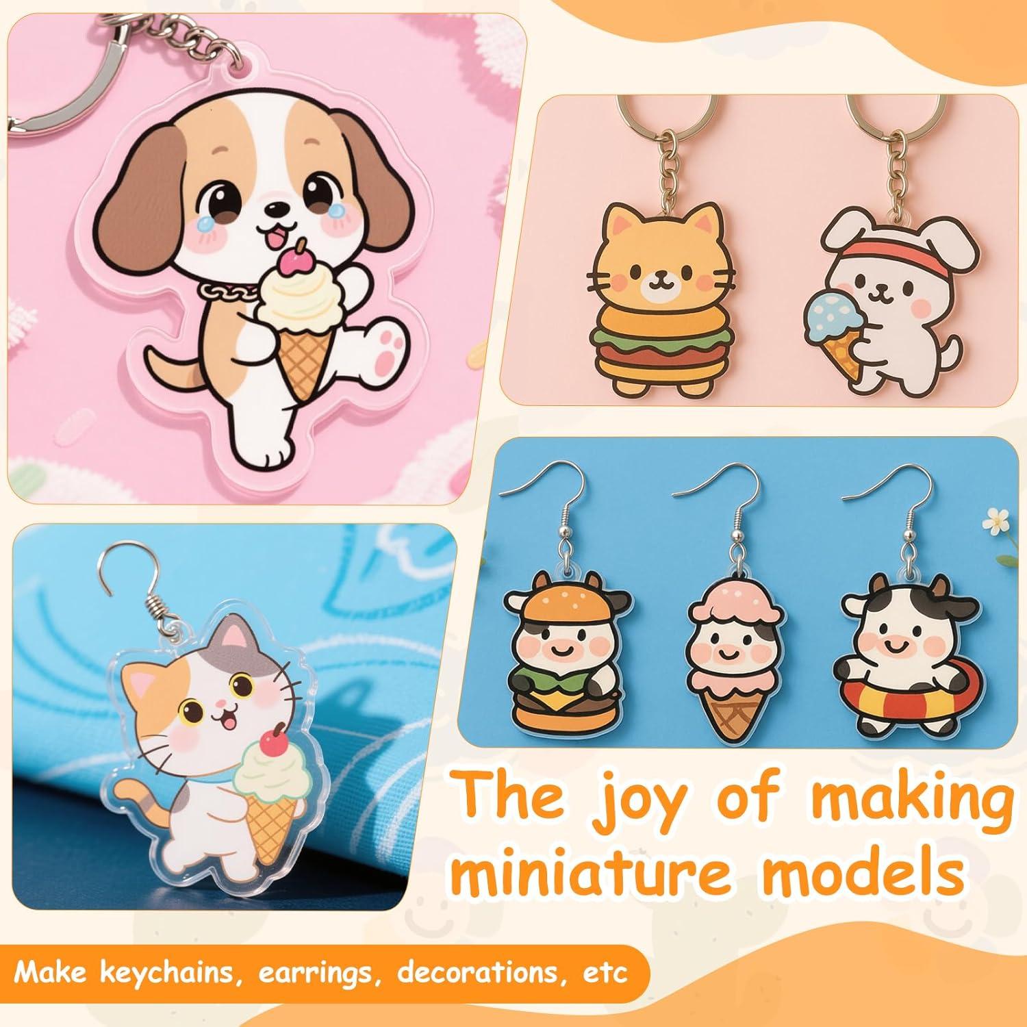 Kit de Llaveros Zaycca Shrinky Dink - 20 Hojas y 240 Accesorios