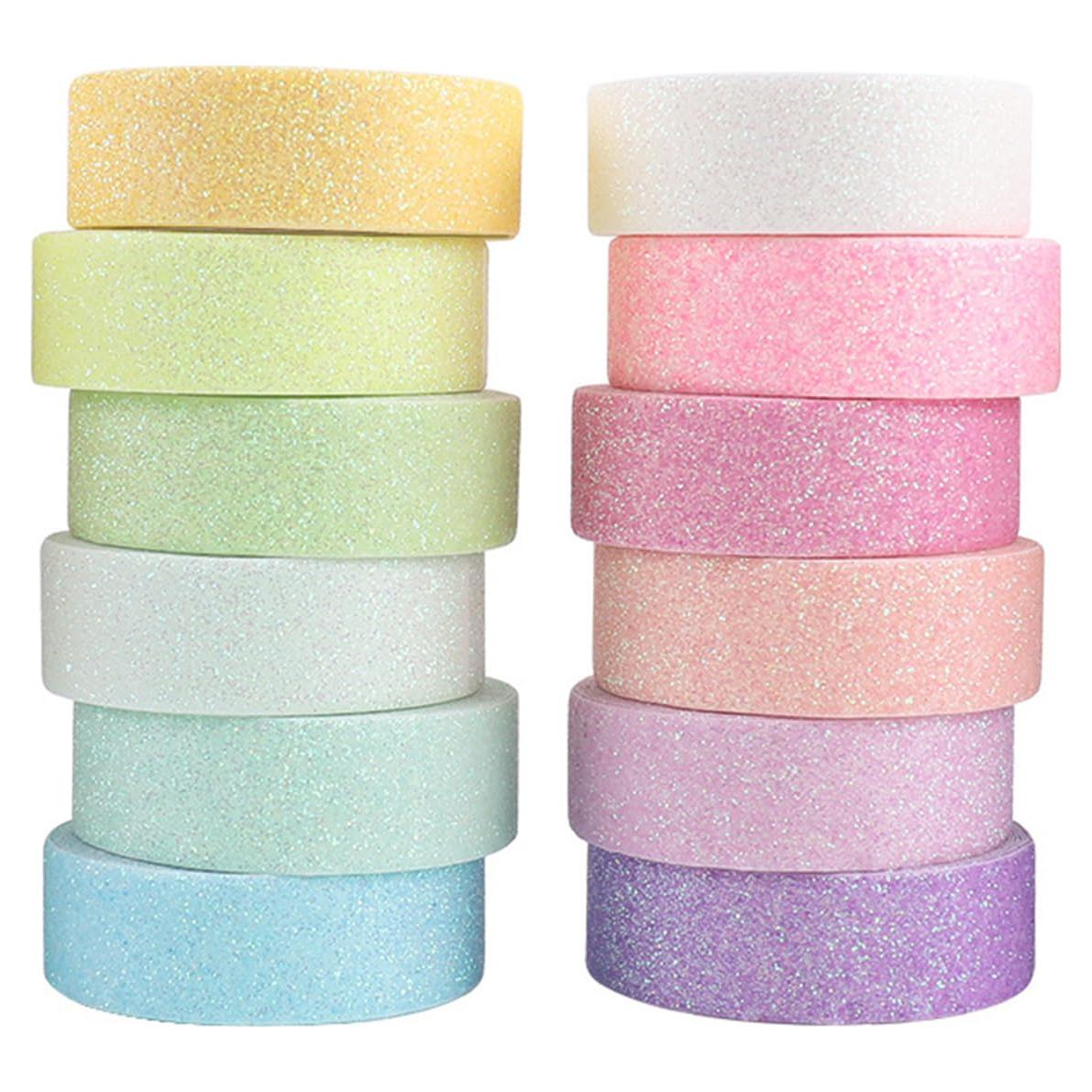 Juego de 12 Rollos de Cinta Washi Brillante Cotrida 15mm