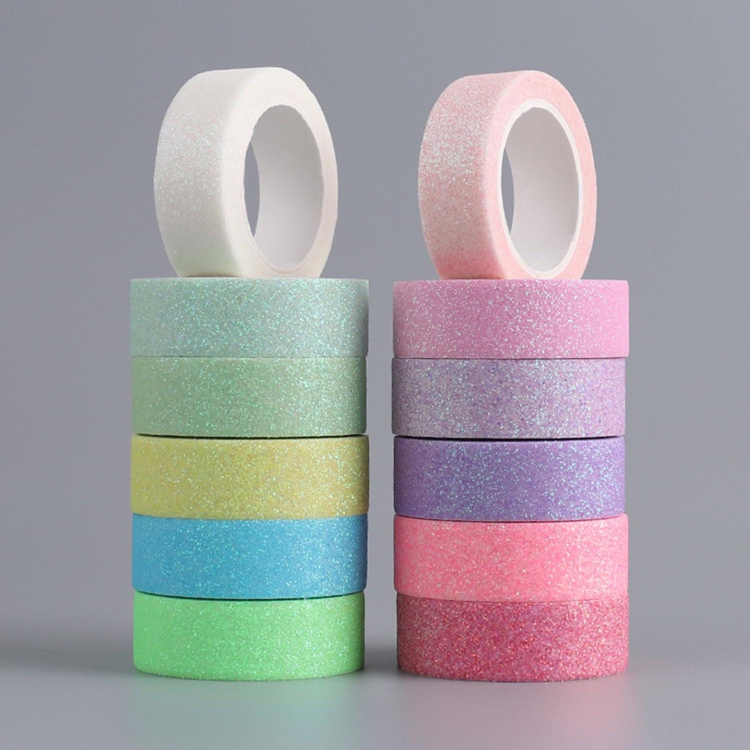 Juego de 12 Rollos de Cinta Washi Brillante Cotrida 15mm