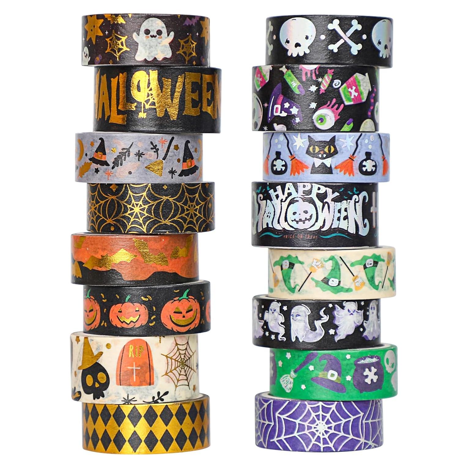 16 Rollos de Cinta Washi Halloween Sereliy con Foil Dorado