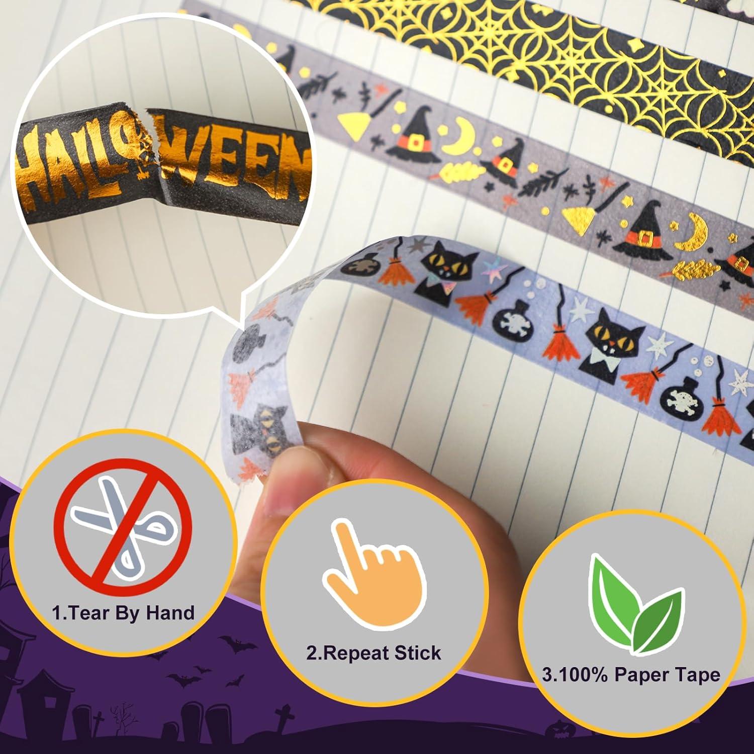 16 Rollos de Cinta Washi Halloween Sereliy con Foil Dorado