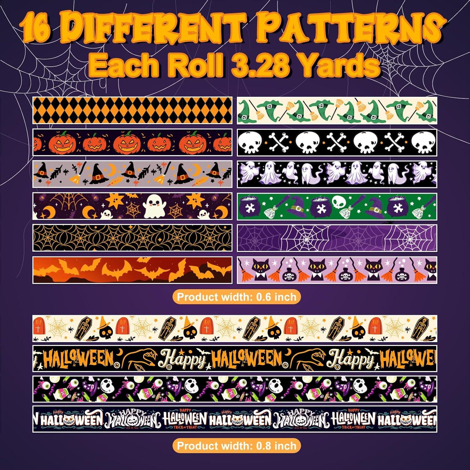 16 Rollos de Cinta Washi Halloween Sereliy con Foil Dorado