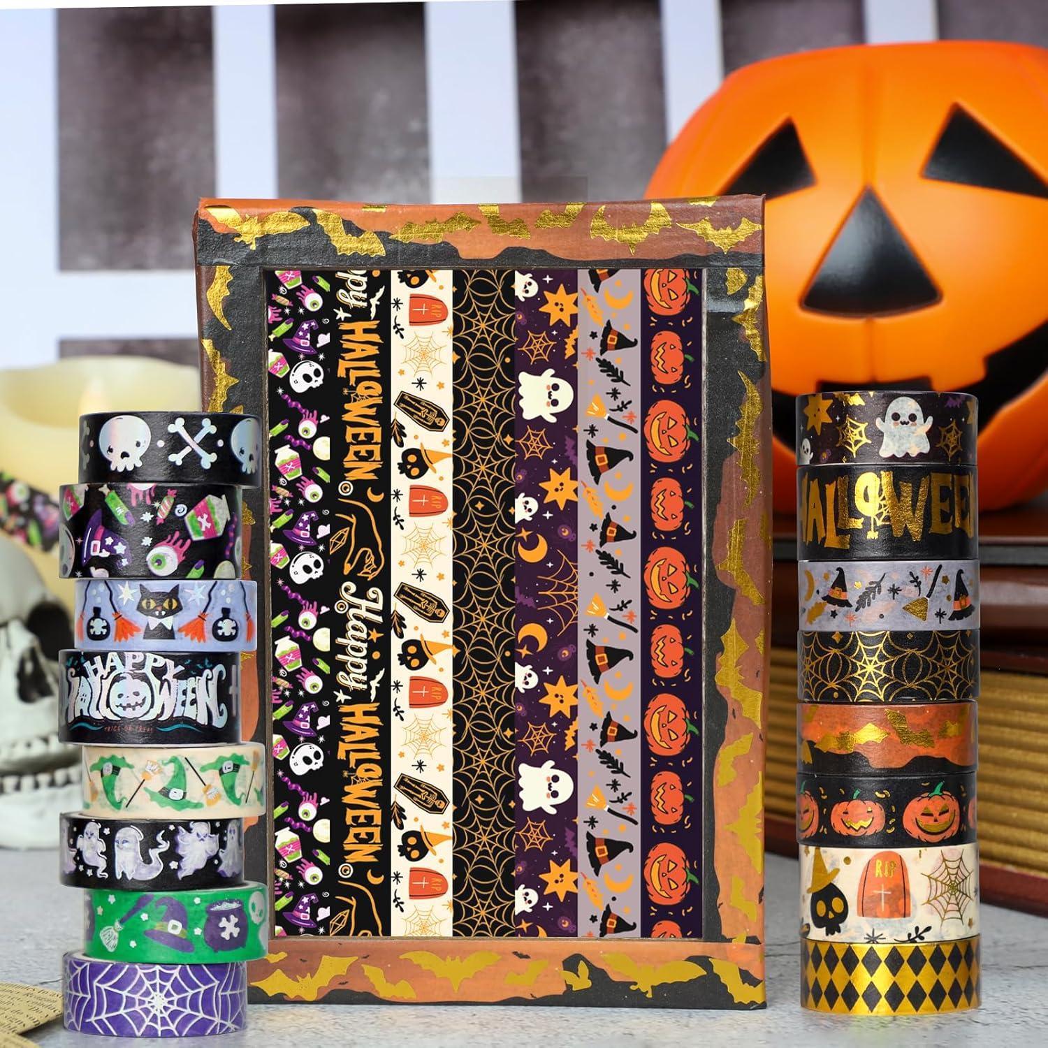 16 Rollos de Cinta Washi Halloween Sereliy con Foil Dorado