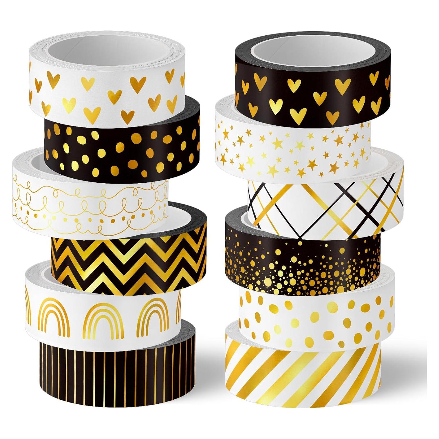 Cinta Washi Decorativa Whaline 12 Rollos Hoja de Oro 1.52cm