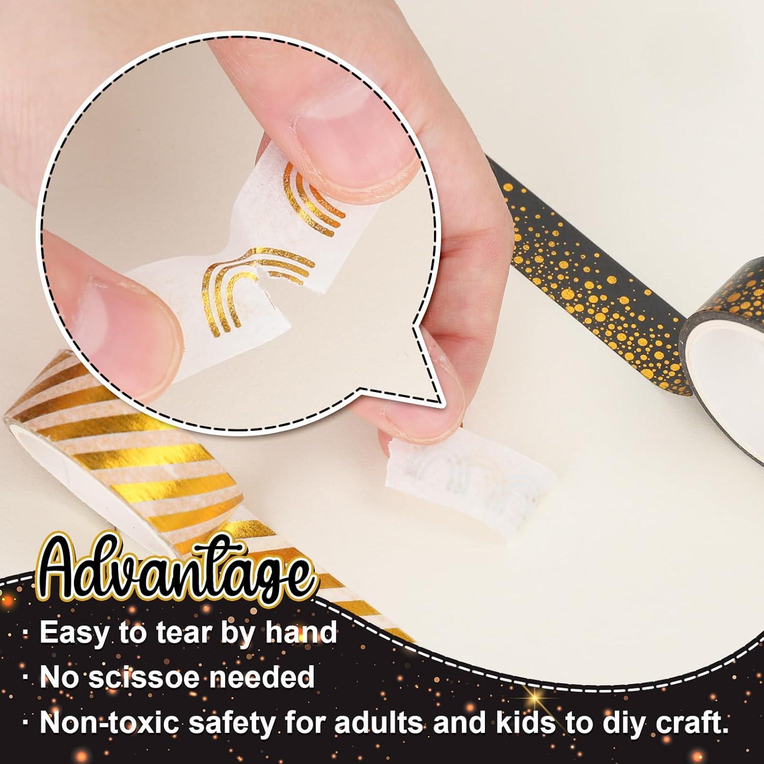 Cinta Washi Decorativa Whaline 12 Rollos Hoja de Oro 1.52cm