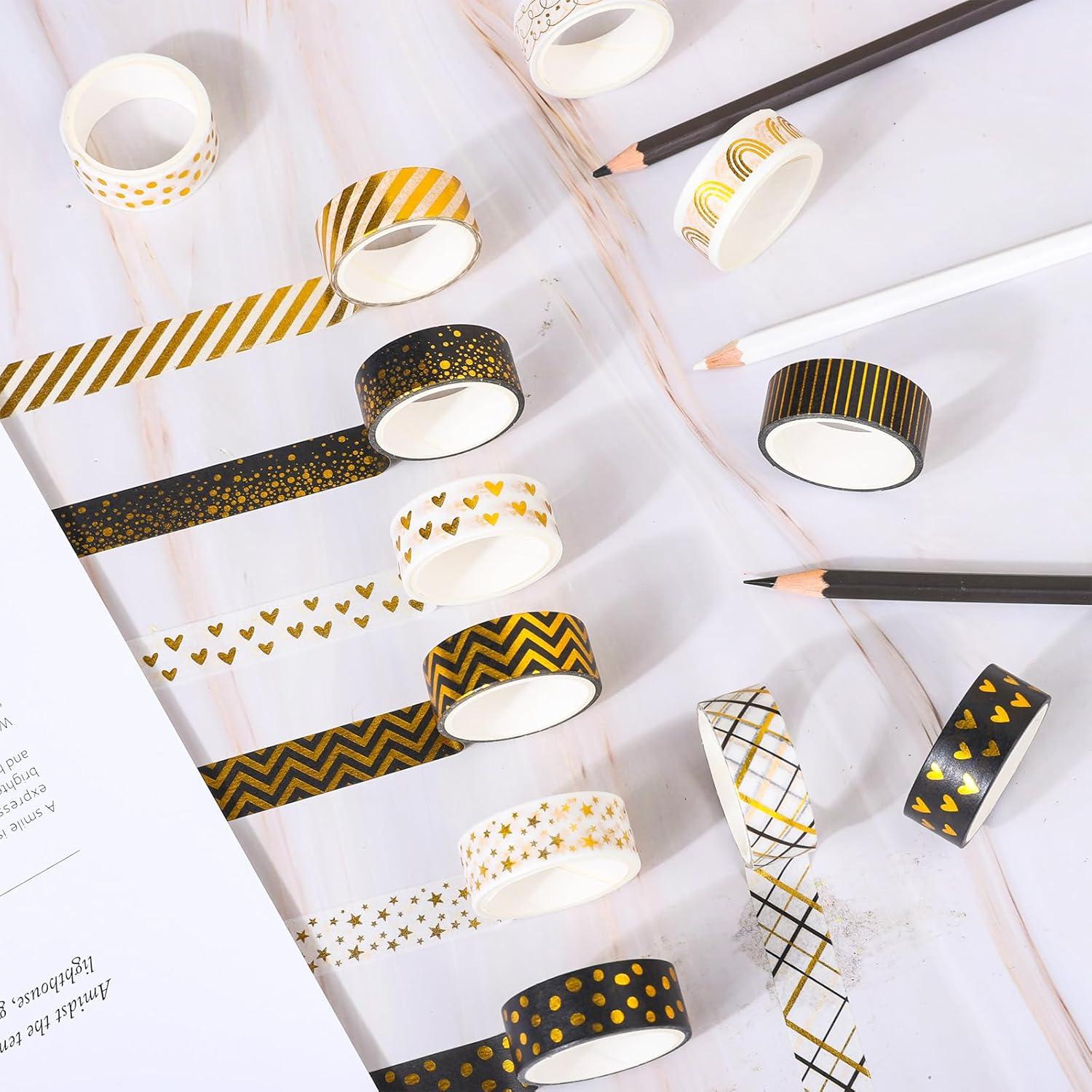 Cinta Washi Decorativa Whaline 12 Rollos Hoja de Oro 1.52cm