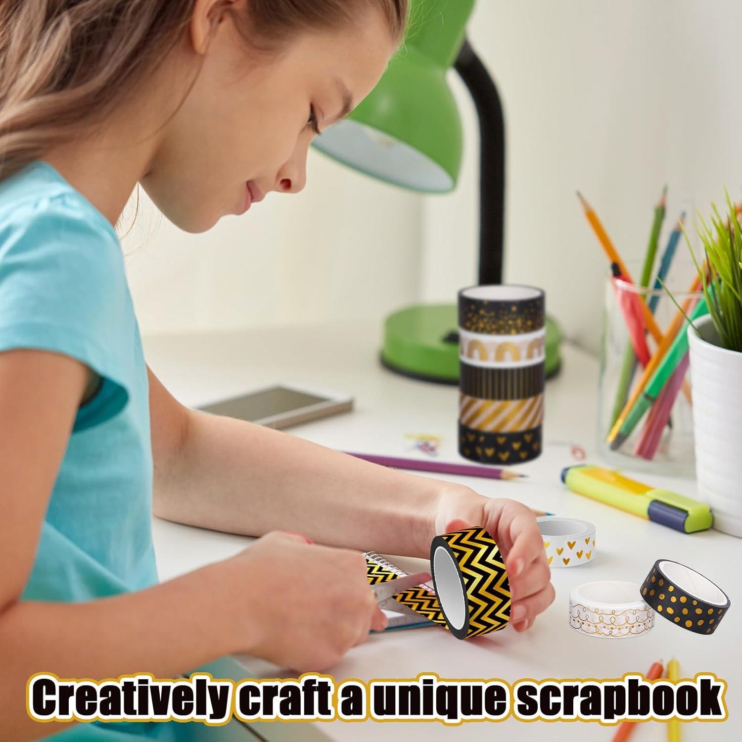 Cinta Washi Decorativa Whaline 12 Rollos Hoja de Oro 1.52cm