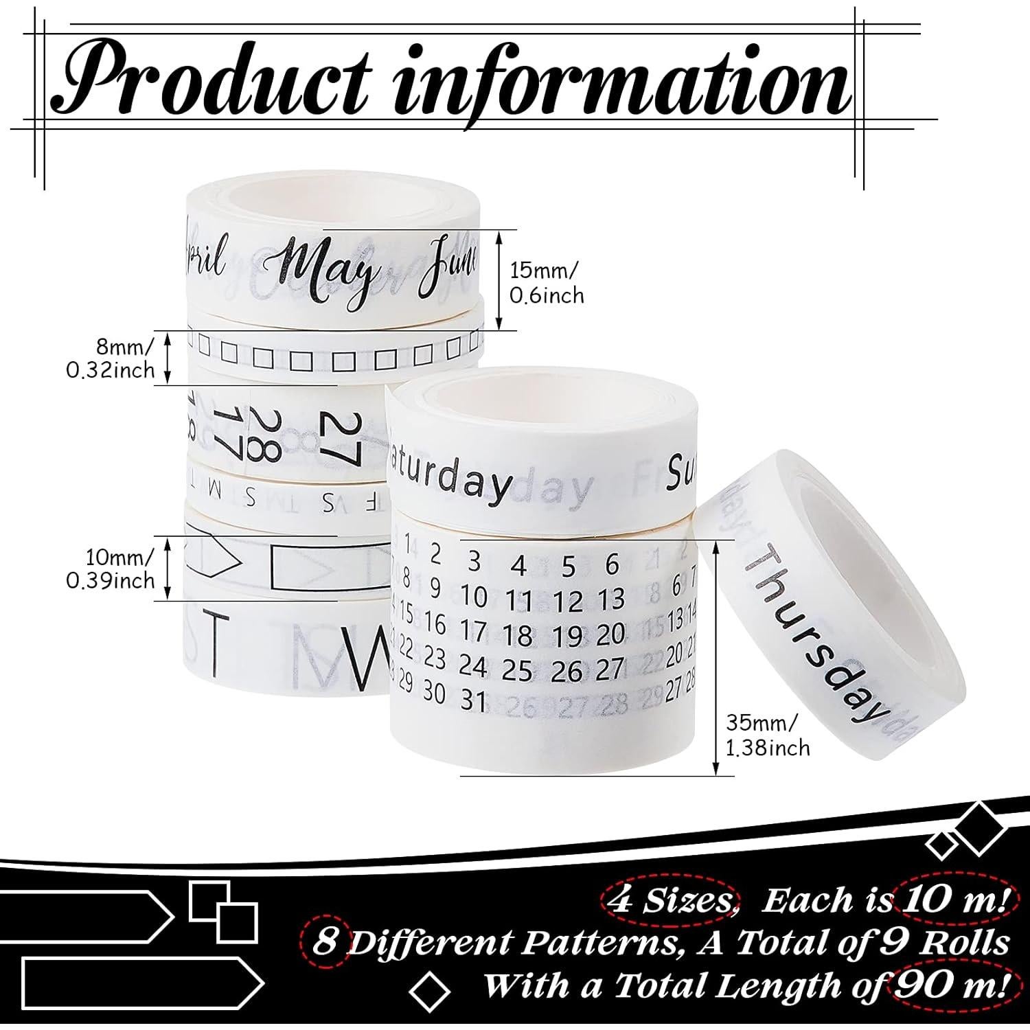 Conjunto de 9 Rollos de Cinta Washi Chuangdi para Planificación