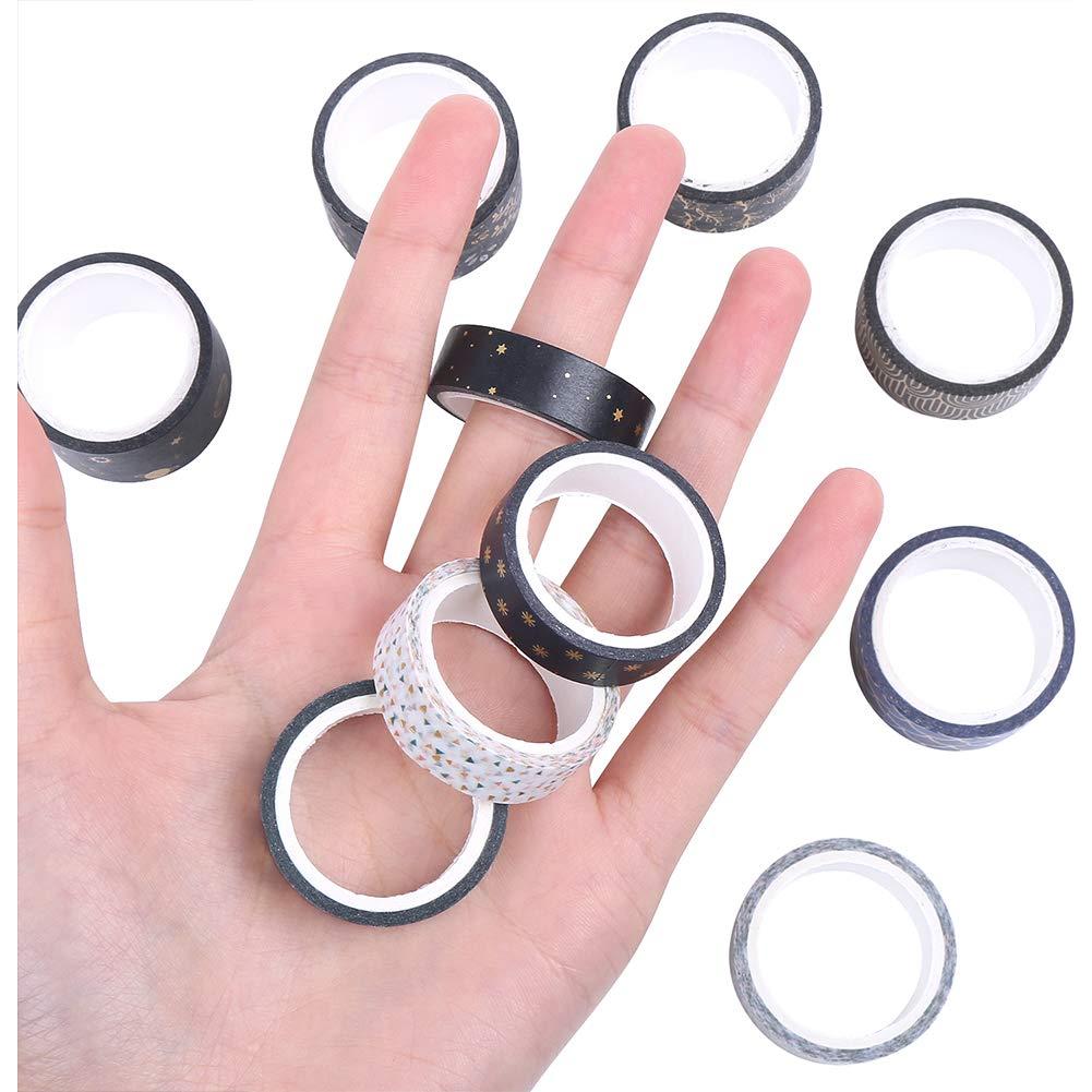 Cinta Washi Decorativa CCINEE 10 Rollos Foil Negro y Dorado