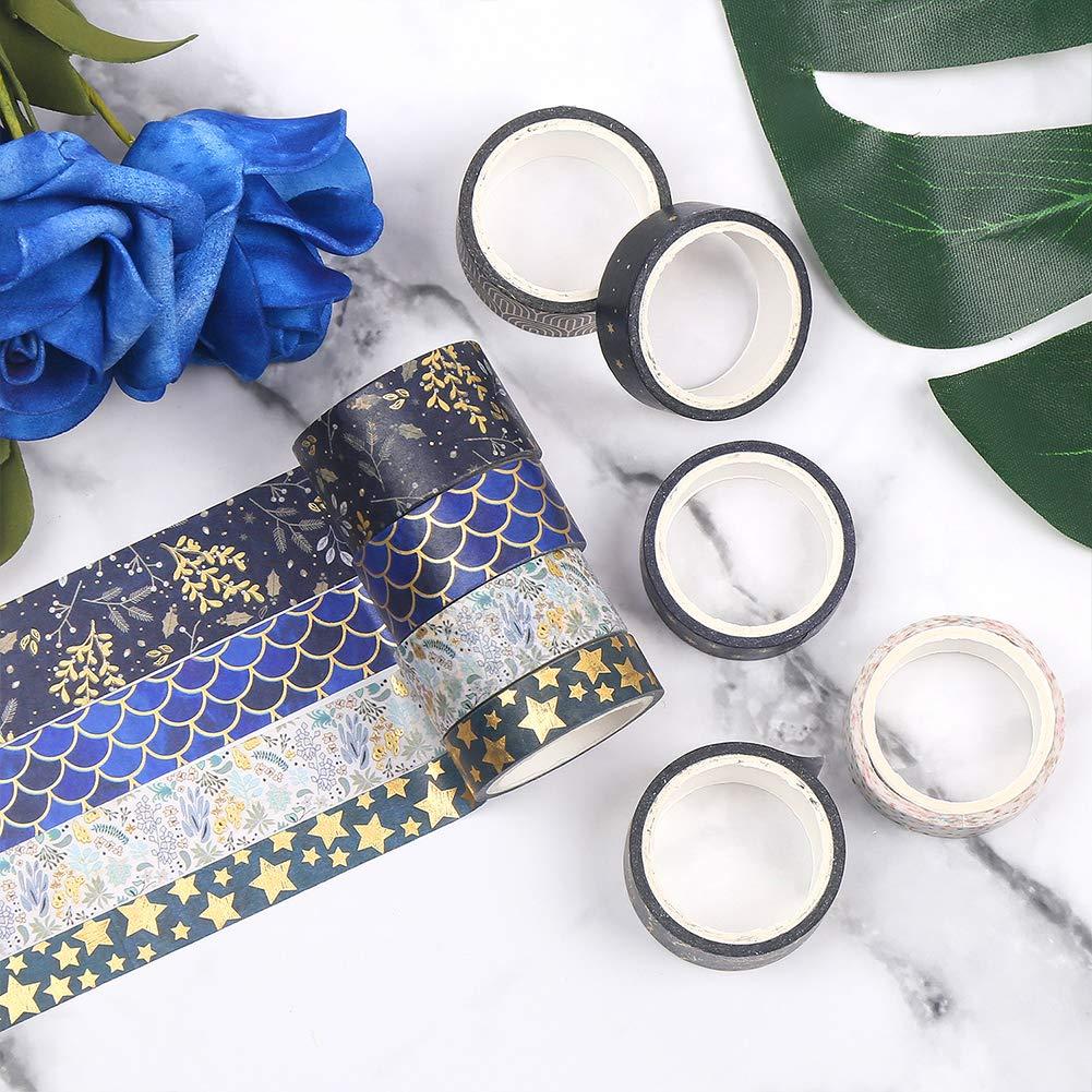 Cinta Washi Decorativa CCINEE 10 Rollos Foil Negro y Dorado