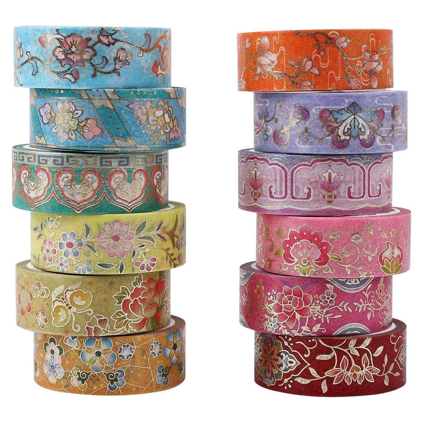 Juego de Washi Tape Floral Vintage RISYPISY - 12 Rollos 5m