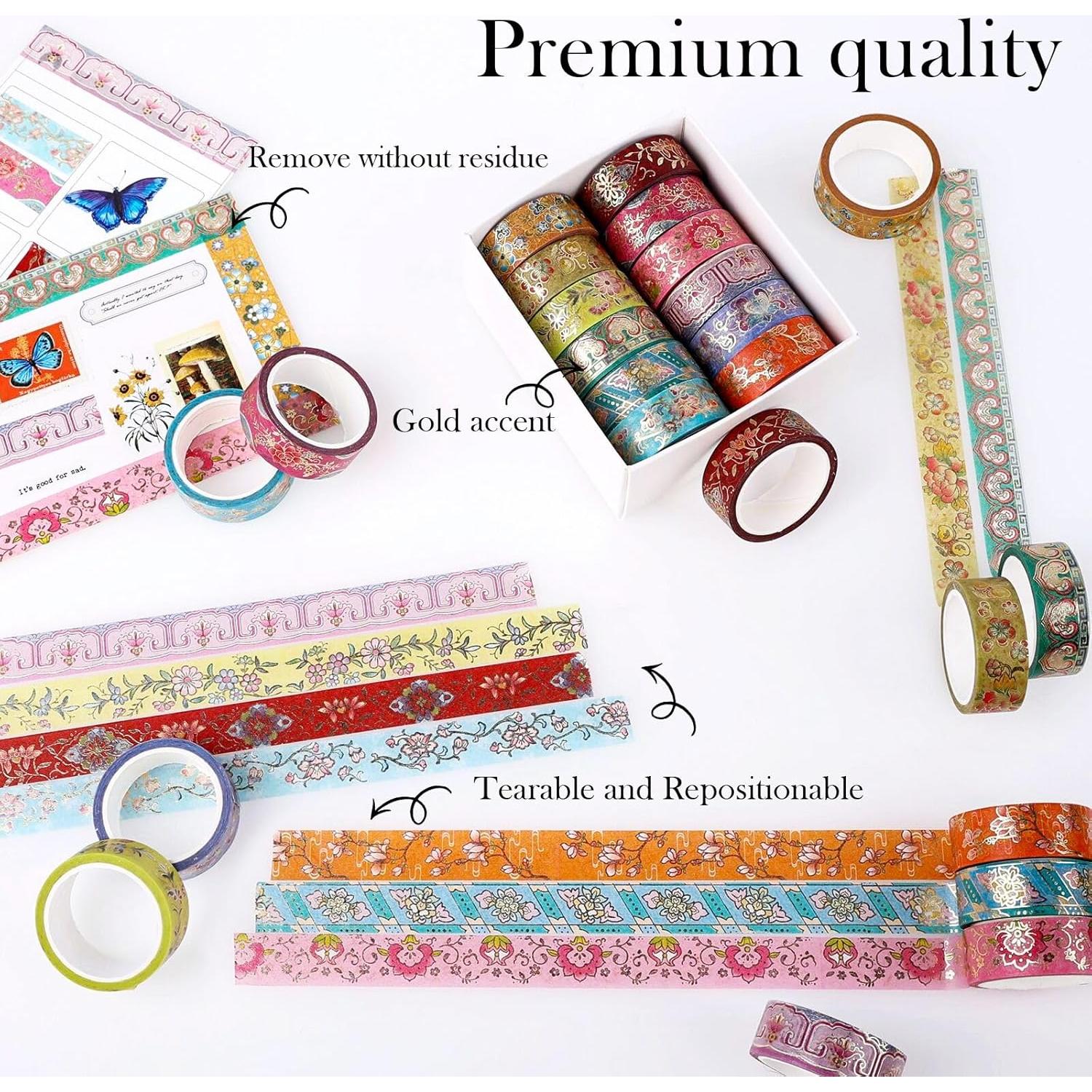 Juego de Washi Tape Floral Vintage RISYPISY - 12 Rollos 5m