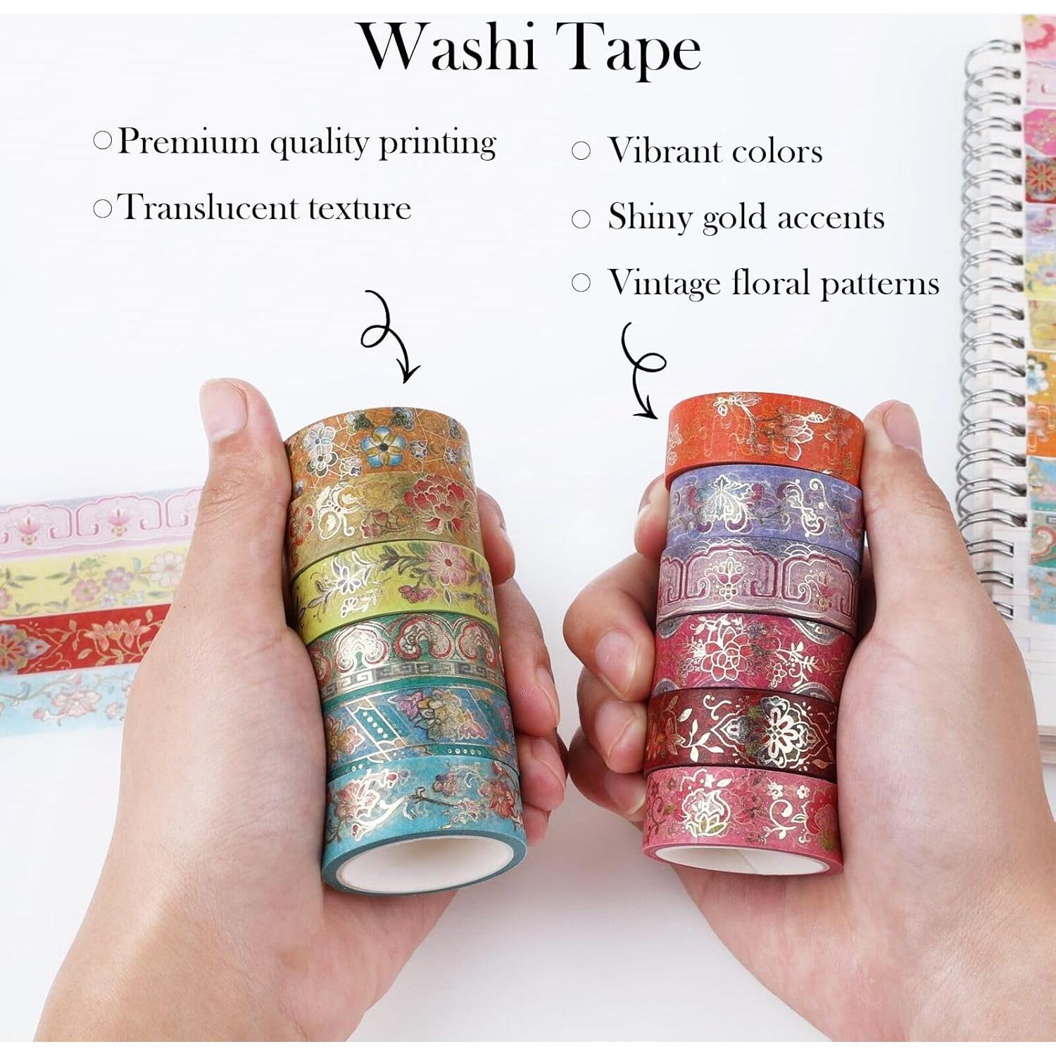 Juego de Washi Tape Floral Vintage RISYPISY - 12 Rollos 5m