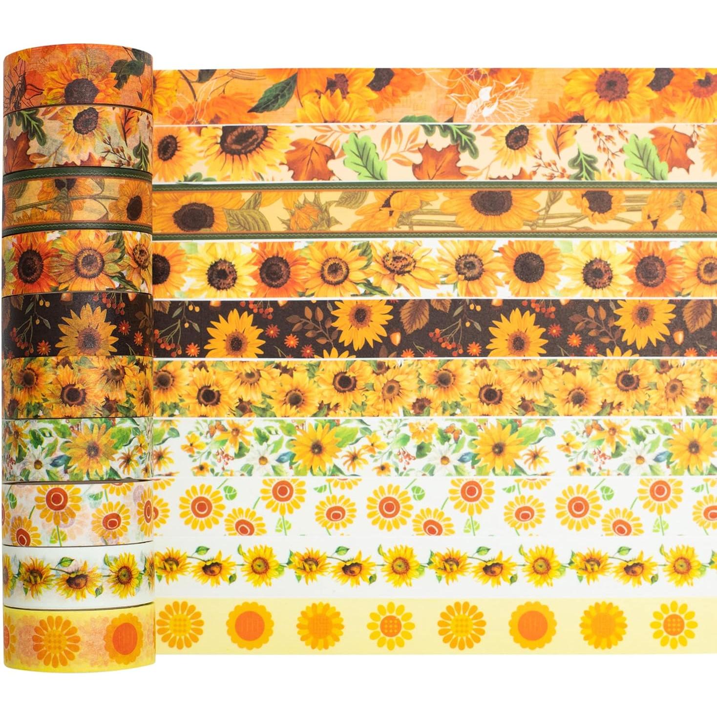 Conjunto de Cinta Washi YUBX Girasol 10 Rollos 15mm x 4m