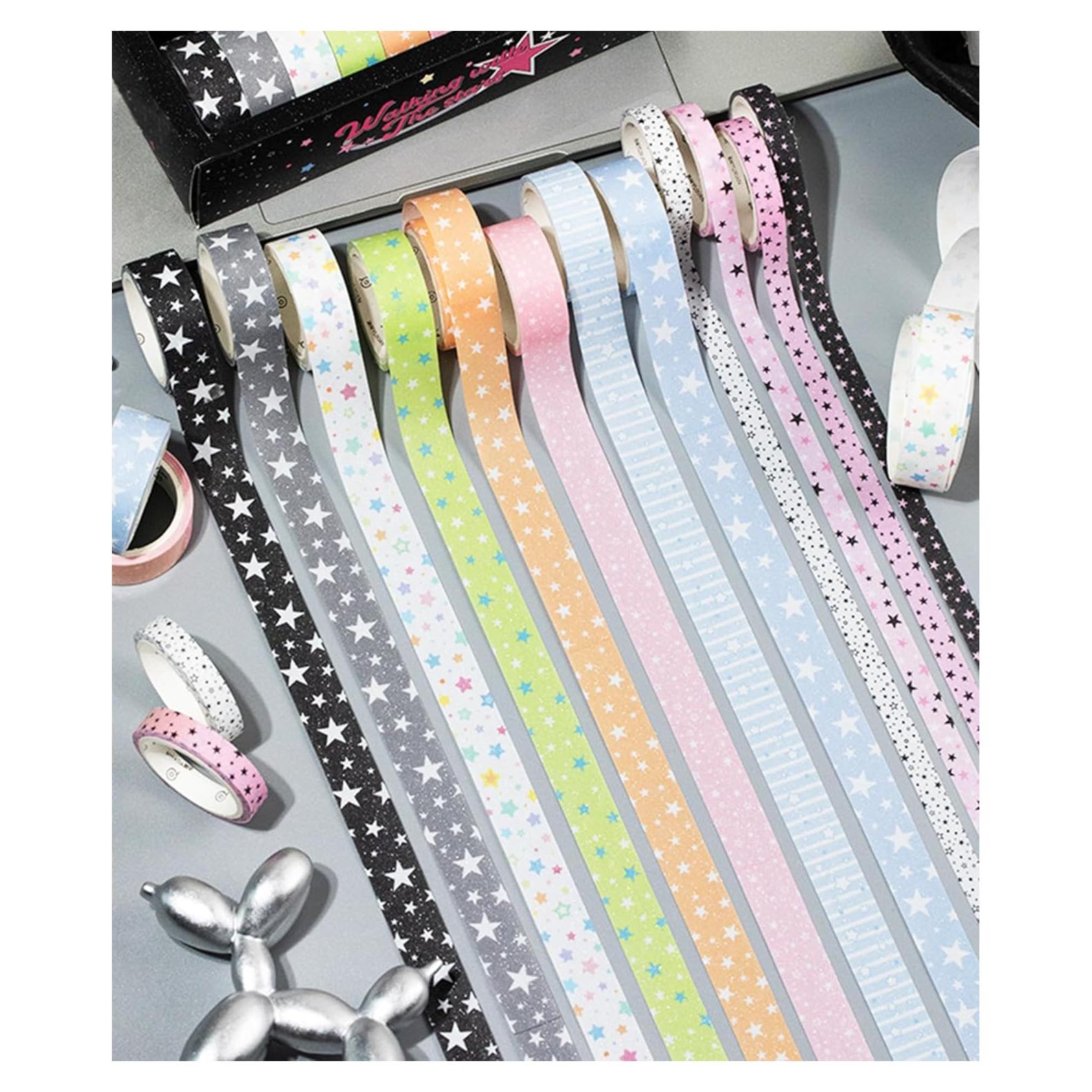 Juego de 12 Rollos de Cinta Washi ZMLSED Estrellas Kawaii