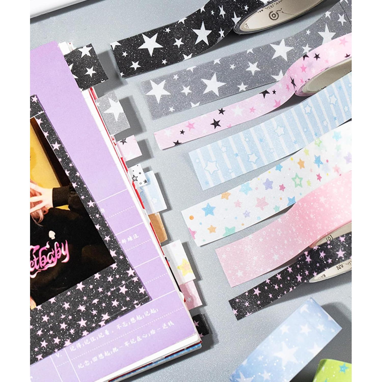 Juego de 12 Rollos de Cinta Washi ZMLSED Estrellas Kawaii