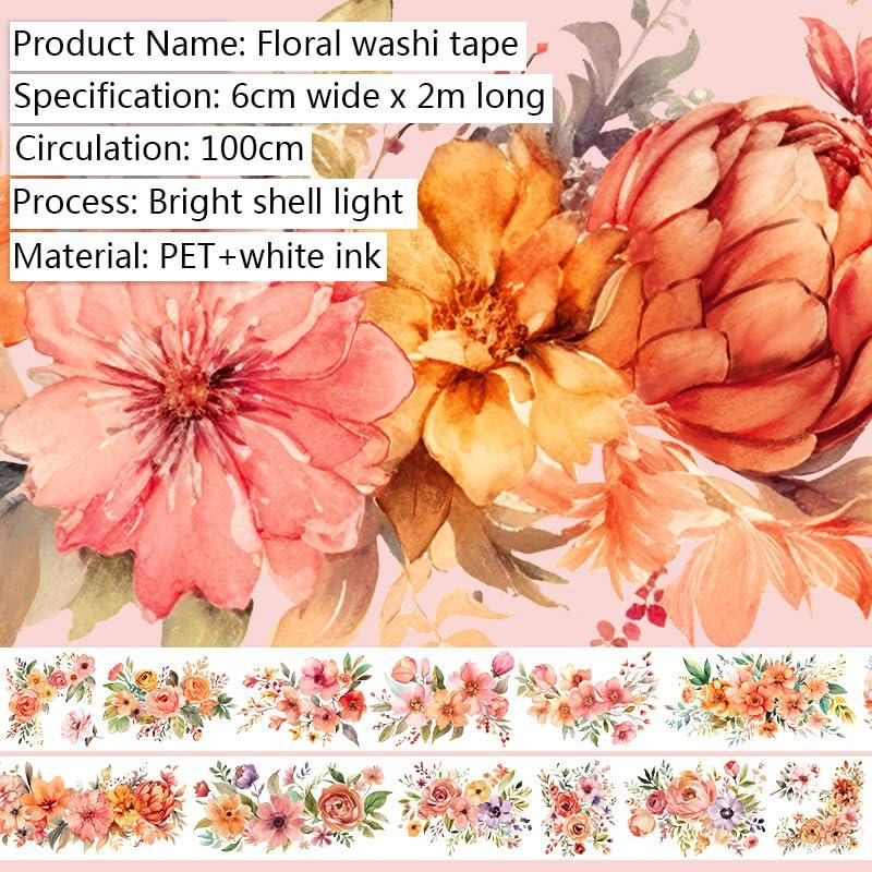 Cinta Washi Floral IPEWOEF 2m PET Decorativa Naranja