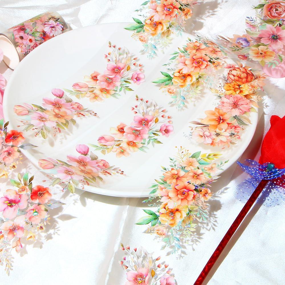 Cinta Washi Floral IPEWOEF 2m PET Decorativa Naranja