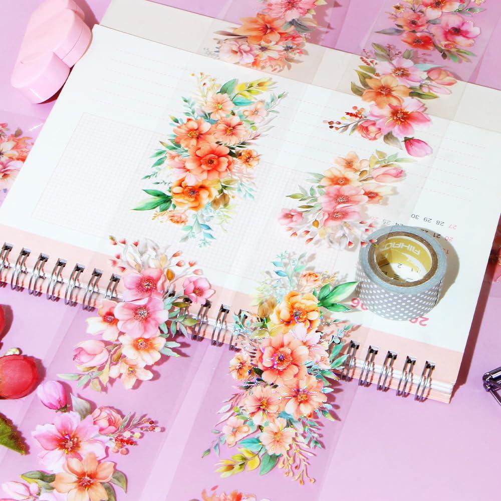 Cinta Washi Floral IPEWOEF 2m PET Decorativa Naranja