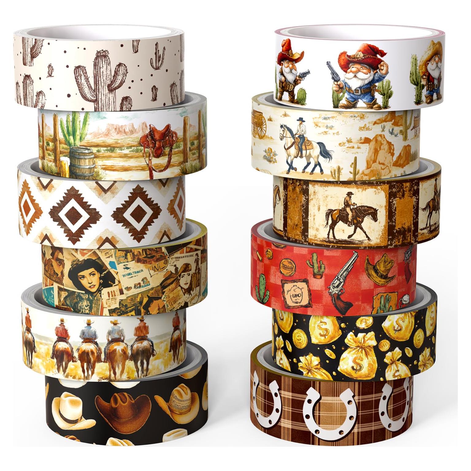 Juego de 12 Rollos de Cinta Washi NIKEMIE Temática Vaquera