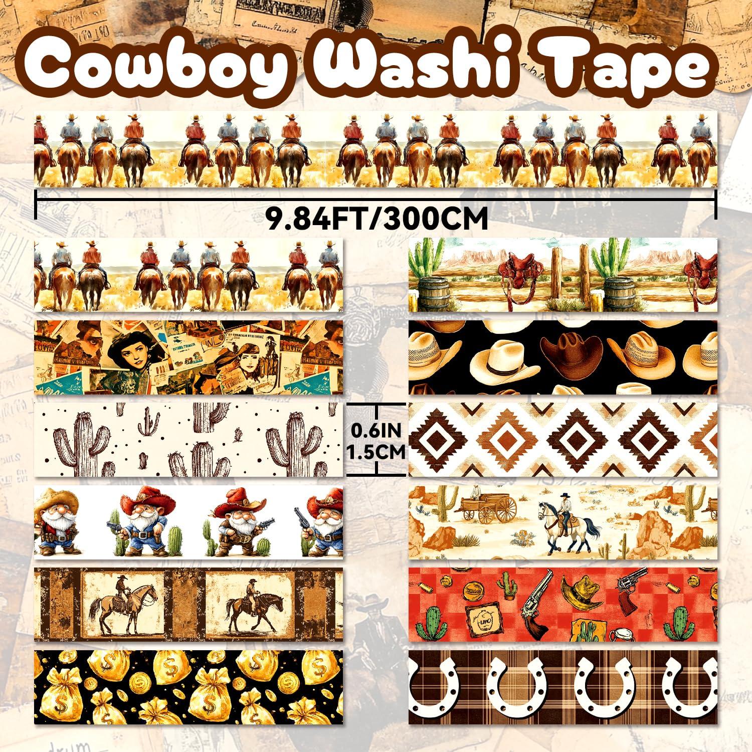 Juego de 12 Rollos de Cinta Washi NIKEMIE Temática Vaquera